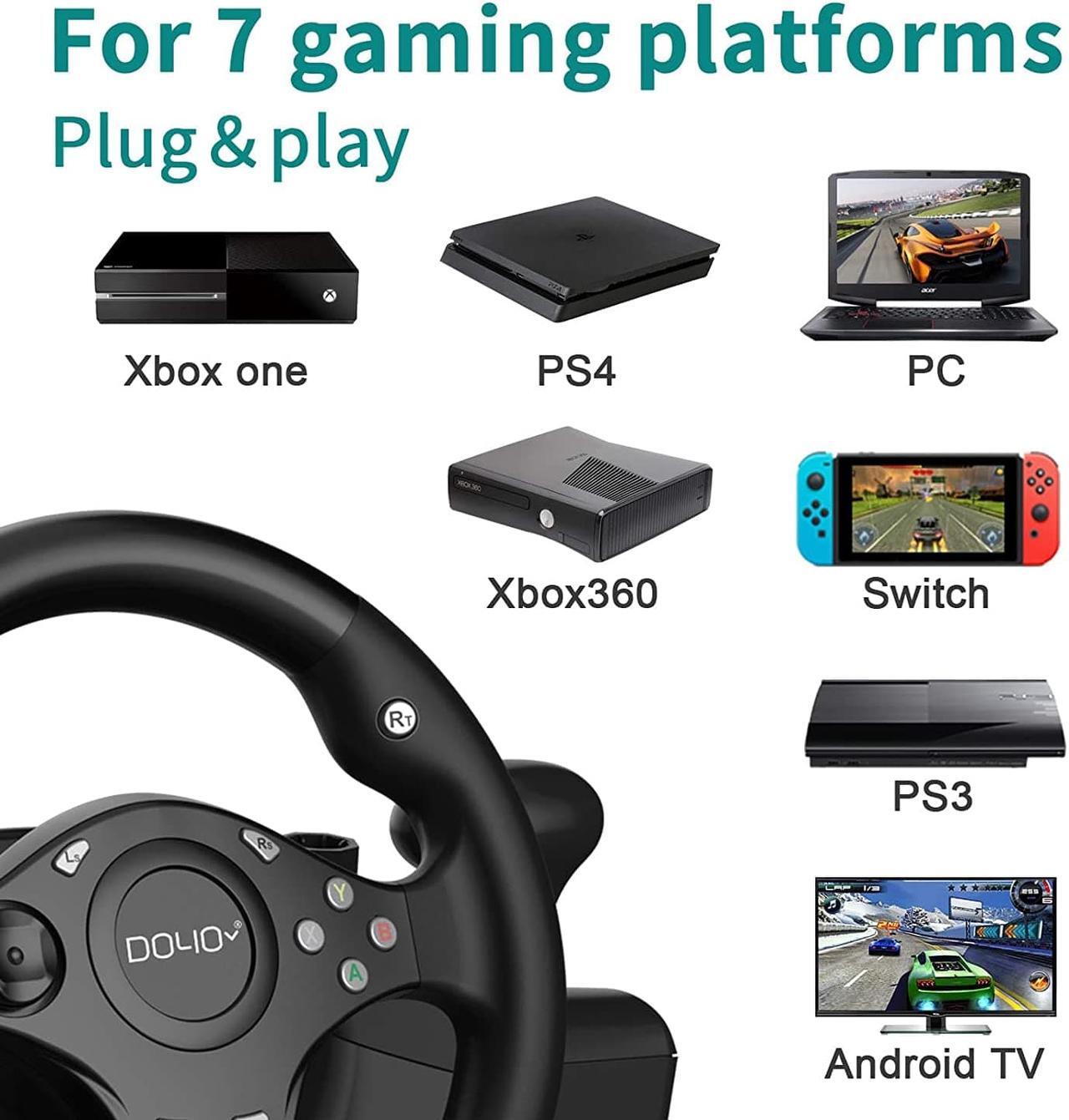 Alt view image 2 of 7 - Gaming Racing Wheel Xbox One Steering Wheels Driving Sim Car Simulator Volante PC Pedals and Paddle Shifters for PC, Xbox Series X S, Xbox360, PS4, PS3, Switch, Android TV