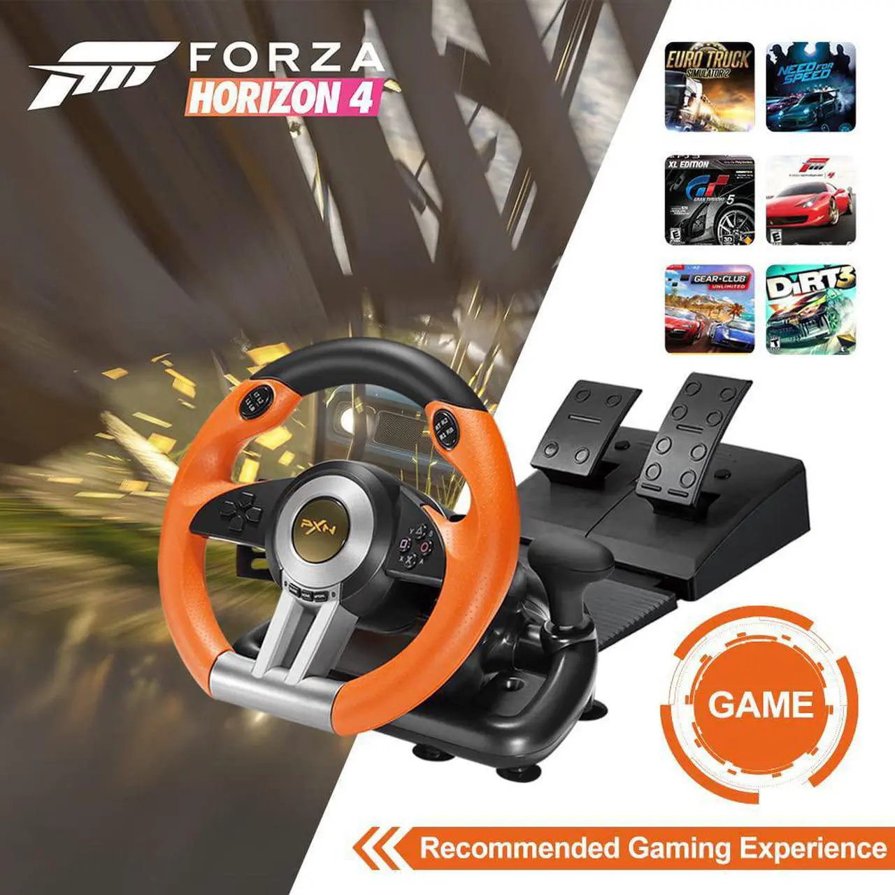 Alt view image 5 of 6 - PXN PC Racing Wheel, V3 PRO 180 Degree Universal USB Car Sim Game Steering Wheel with Pedals for PC, Xbox One, Xbox Series S/X, PS3, PS4, Switch