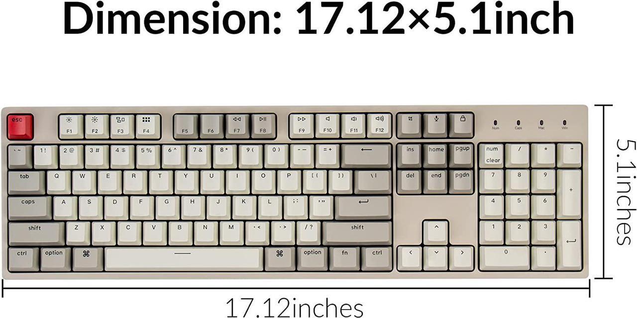 Alt view image 6 of 6 - C2 Full Size Hot-swappable Wired Mechanical Keyboard Compatible with Mac, Keychron Blue Switch, 104 Keys ABS Retro Color Keycaps Gaming Keyboard for Windows, USB-C Type-C Braid Cable