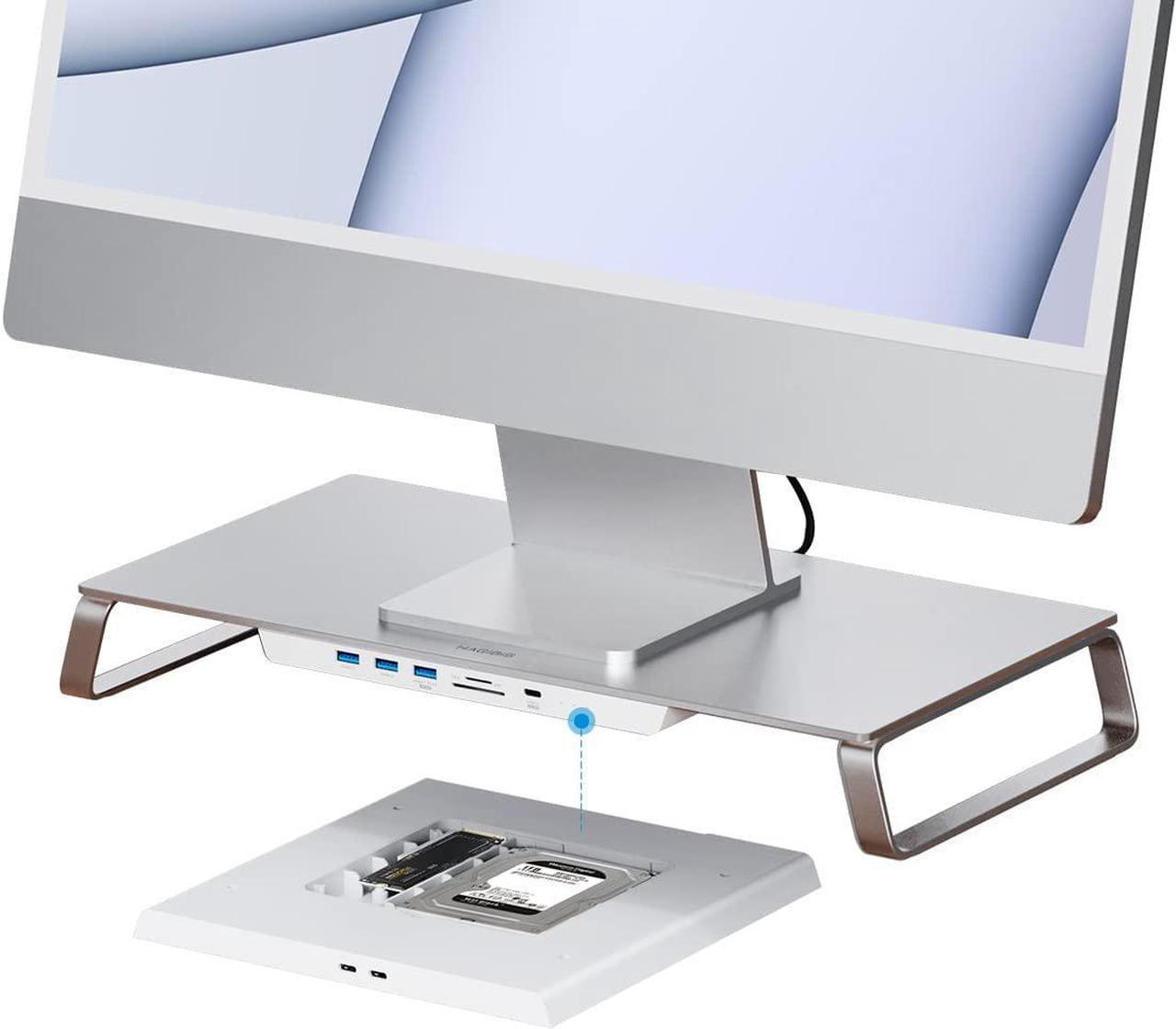Hagibis USB-C Hub with Dual Hard Drive Enclosure & Monitor Stand Riser for iMac 2021, Mac Mini M1, MacBook Pro PC Laptop Computer Dock with M.2 NVMe NGFF, 2.5inch SATA (ZD1 Pro)
