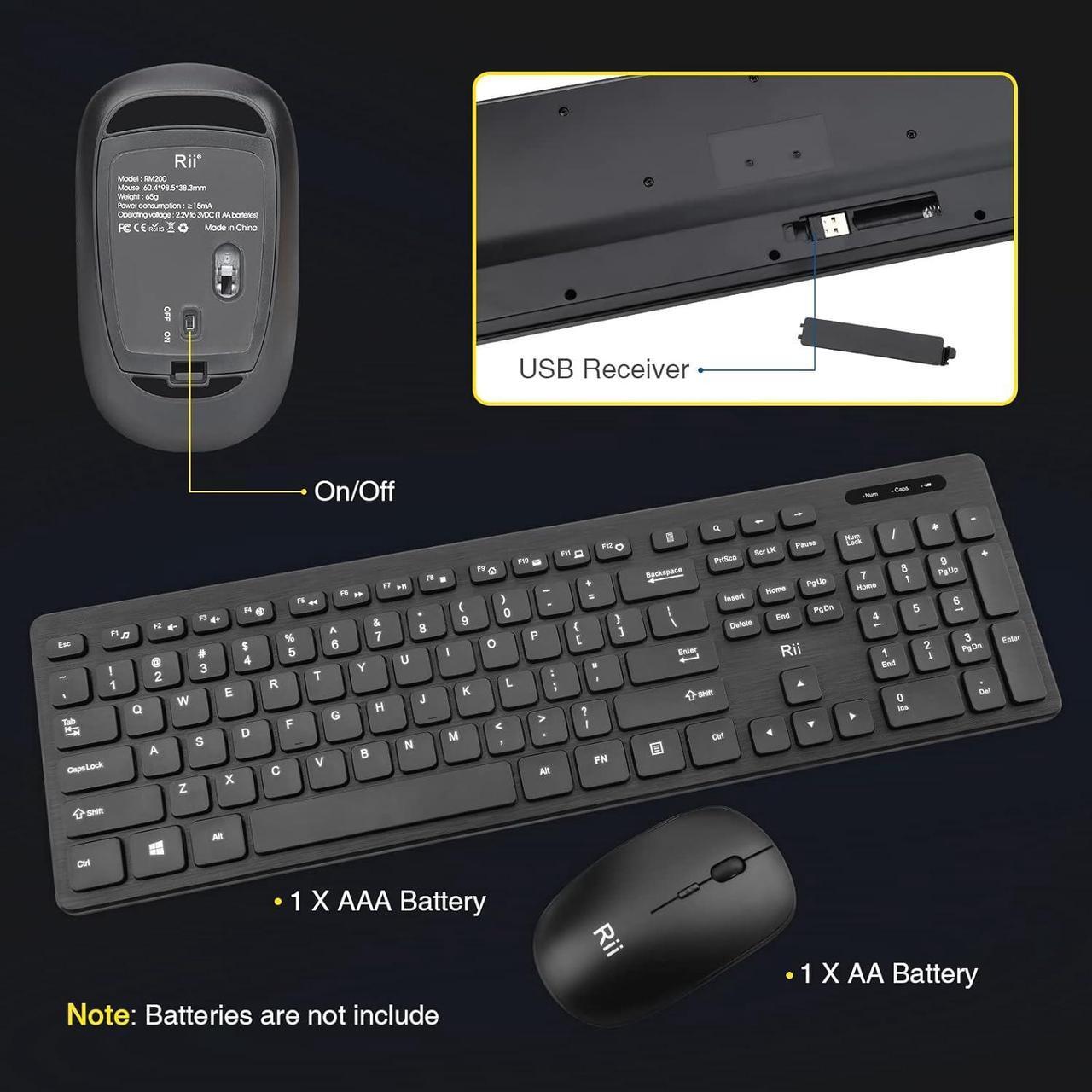Alt view image 6 of 7 - Wireless Keyboard and Mouse Combo - Rii Standard Office Wireless Keyboard and Mouse for Windows/Android TV Box/Raspberry Pi/PC/Laptop/PS3/4 (1PACK)