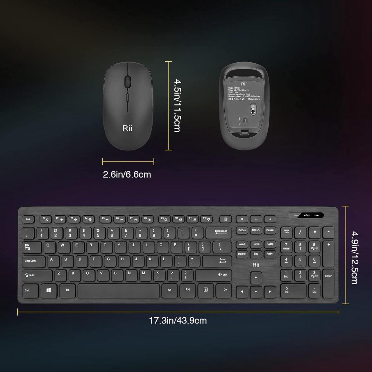Alt view image 7 of 7 - Wireless Keyboard and Mouse Combo - Rii Standard Office Wireless Keyboard and Mouse for Windows/Android TV Box/Raspberry Pi/PC/Laptop/PS3/4 (1PACK)