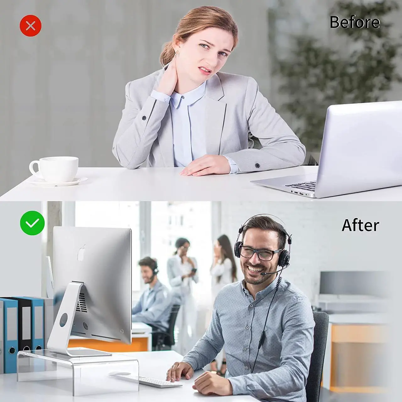 Alt view image 6 of 7 - Beimu Acrylic Monitor Stand Riser Clear Laptop Stand for Desk Acrylic Monitor Riser for Desk Accessories Aesthetic Laptop Riser Clear Computer Stand White Office Supplies for Women Essentials