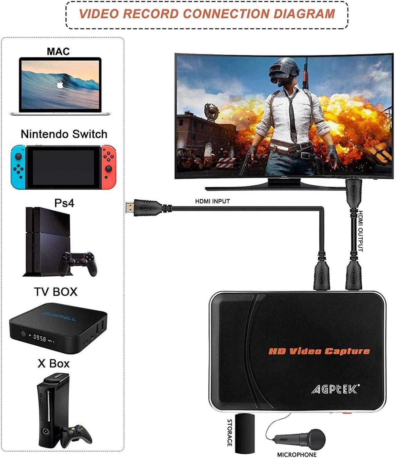 Alt view image 3 of 7 - 1080P HDMI Video Capture Card HD Game Recorder Compatible with Xbox One/360/ PS4/ Wii U/Nintendo Switch and Support Mic in for Commentary - No PC Required