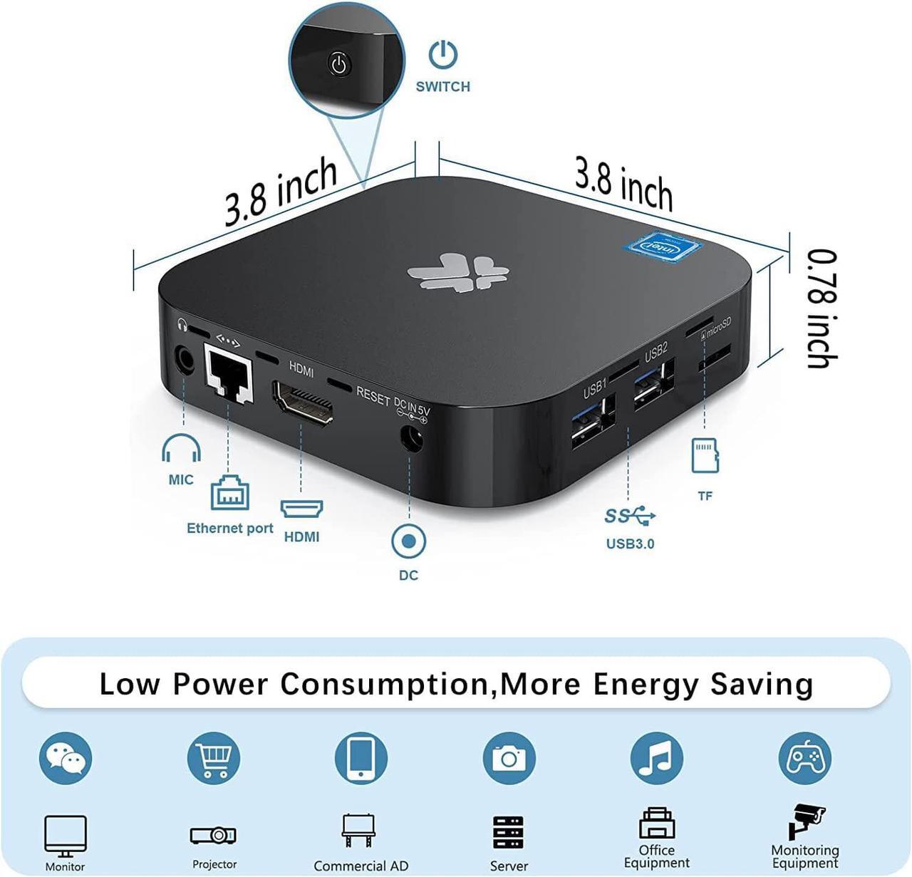 Alt view image 3 of 7 - Mini PC Fanless Intel Atom Z8350 2GB DDR3 32GB eMMC Mini Computer with Windows 10 Pro Mini Desktop PC Support 4K HD, 2.4G/5G WiFi, Bluetooth 4.2, Gigabit Ethernet