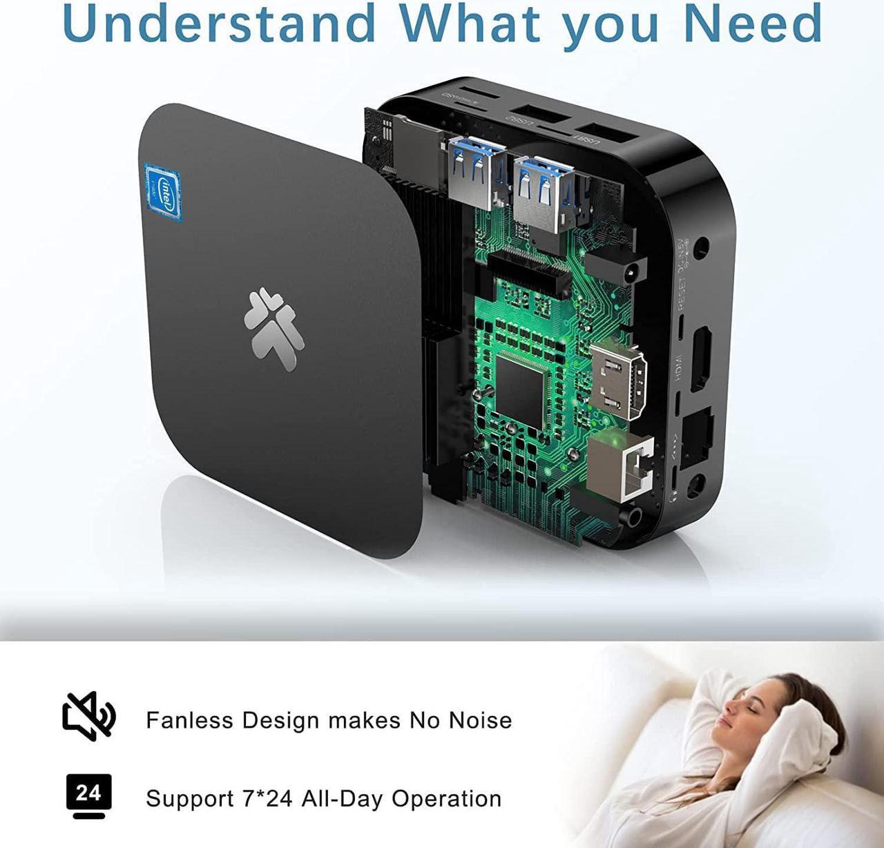 Alt view image 4 of 7 - Mini PC Fanless Intel Atom Z8350 2GB DDR3 32GB eMMC Mini Computer with Windows 10 Pro Mini Desktop PC Support 4K HD, 2.4G/5G WiFi, Bluetooth 4.2, Gigabit Ethernet