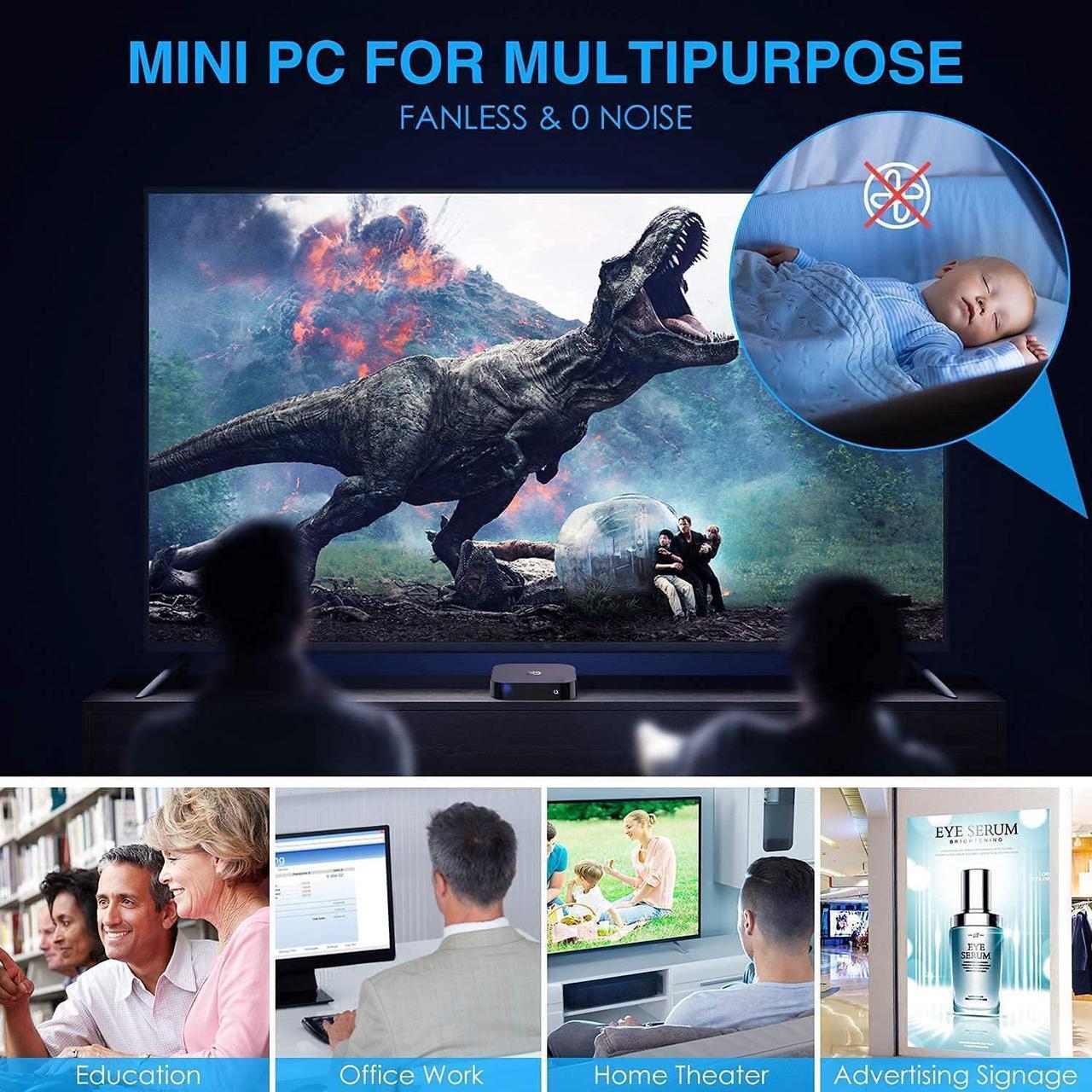 Alt view image 7 of 7 - Mini PC Fanless Intel Atom Z8350 2GB DDR3 32GB eMMC Mini Computer with Windows 10 Pro Mini Desktop PC Support 4K HD, 2.4G/5G WiFi, Bluetooth 4.2, Gigabit Ethernet