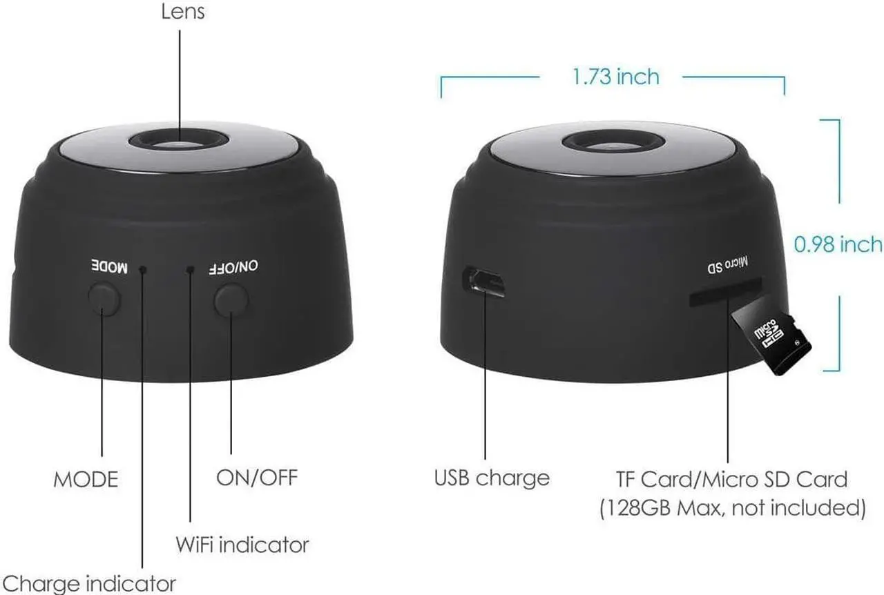 Alt view image 7 of 7 - Wireless Mini WiFi Hidden Camera, Upgraded HD 1080P Portable Home Security Cameras with Night Vision, Monitor Detection Tiny Cameras for Indoor/Outdoor(Not Included SD Card)