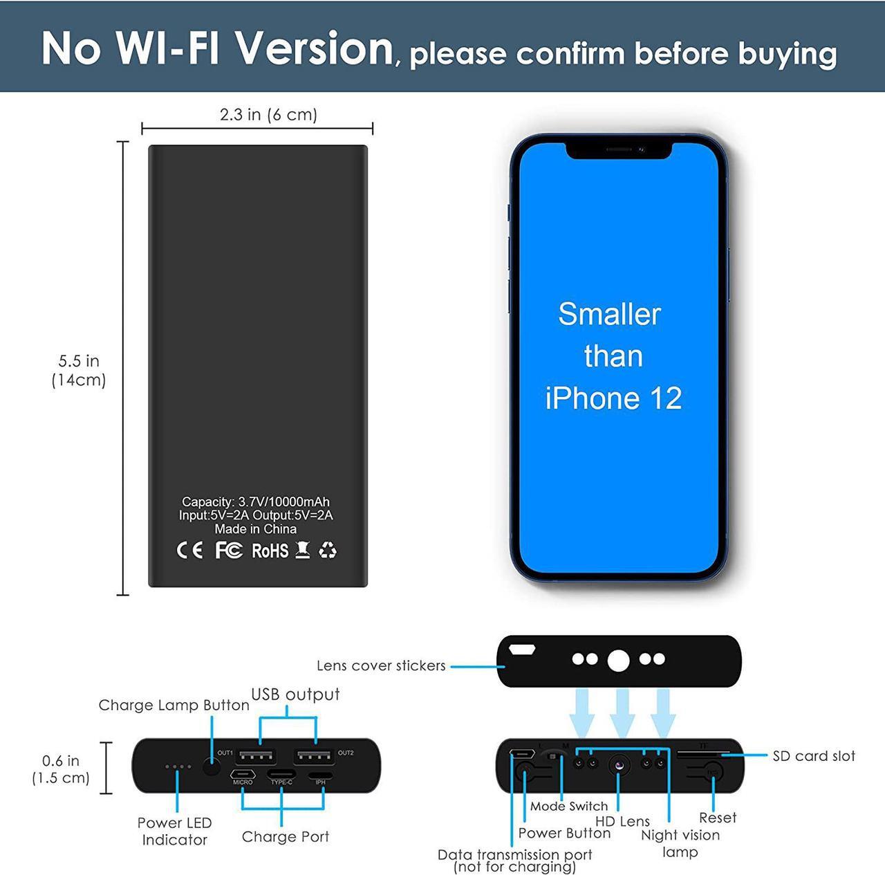 Alt view image 2 of 7 - Jigayao 1080P 10000mAh Portable Power Bank Hidden Spy Camera, Perfect Mini Security Nanny Camera for Home Office and Outdoor with Gravity Sensor, Motion Detection, Night VisionNo WiFi Needed No Audio