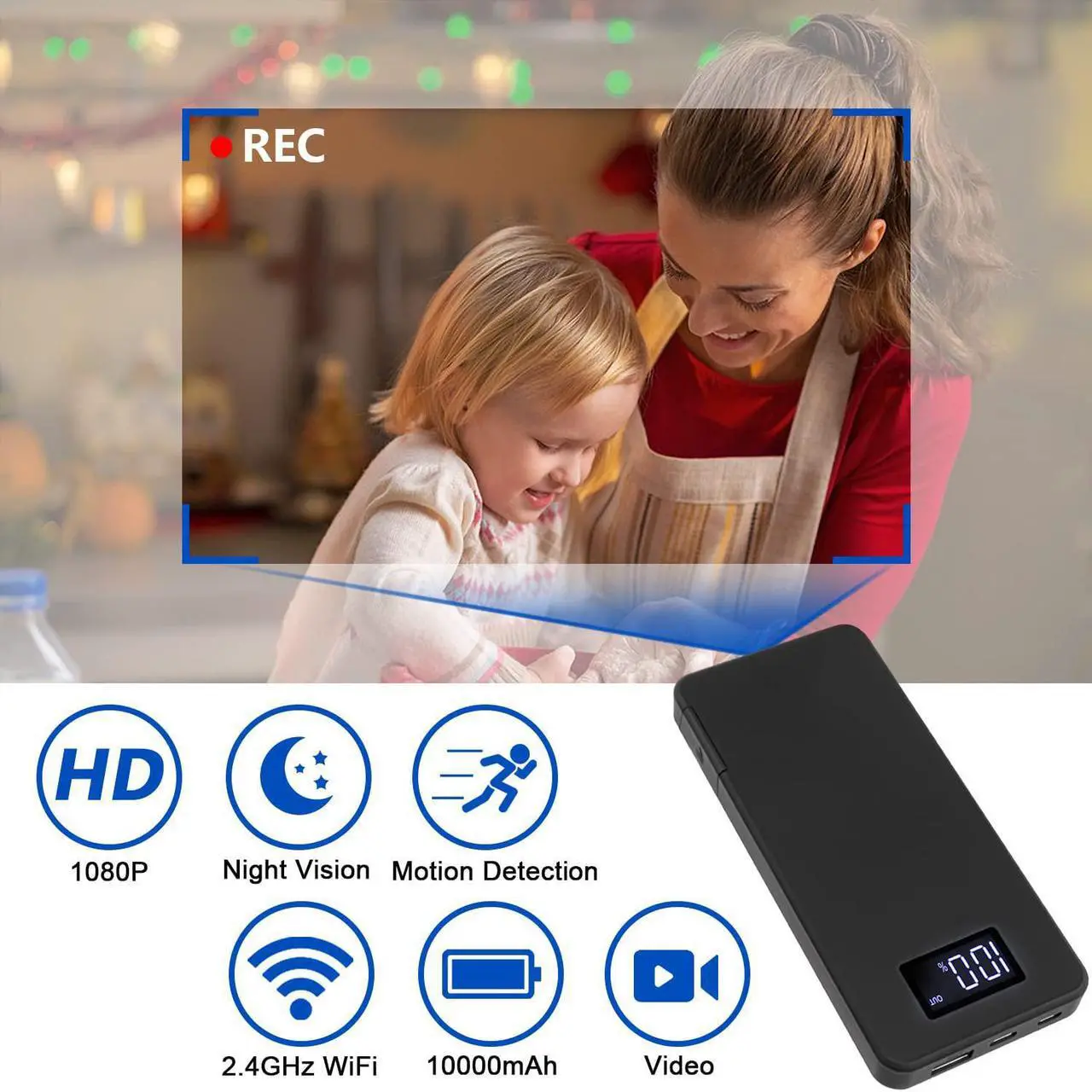 Alt view image 2 of 7 - Spy Camera Wi-Fi Hidden Camera, 10000 mAh Large Capacity Portable Mini Spy Hidden Cam, 1080P Wireless Video Nanny Cameras with Phone App Motion Detection Night Vision Home Security