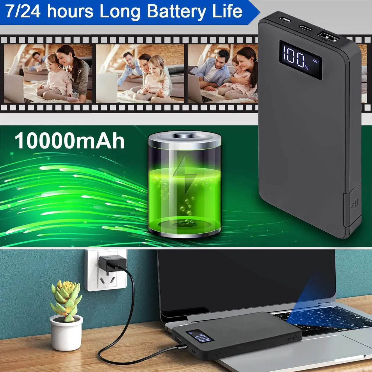 Alt view image 3 of 7 - Spy Camera Wi-Fi Hidden Camera, 10000 mAh Large Capacity Portable Mini Spy Hidden Cam, 1080P Wireless Video Nanny Cameras with Phone App Motion Detection Night Vision Home Security
