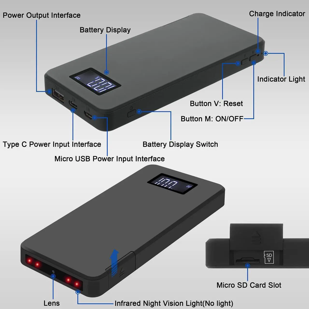 Alt view image 7 of 7 - Spy Camera Wi-Fi Hidden Camera, 10000 mAh Large Capacity Portable Mini Spy Hidden Cam, 1080P Wireless Video Nanny Cameras with Phone App Motion Detection Night Vision Home Security