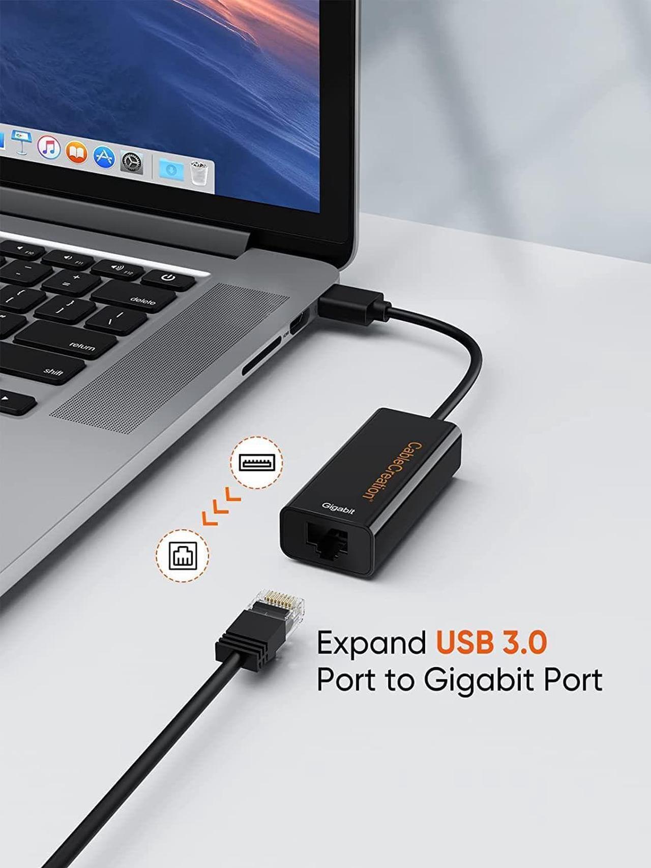 Alt view image 2 of 6 - USB to Ethernet Adapter, CableCreation USB 3.0 to 10/100/1000 Gigabit Wired LAN Network Adapter Compatible with Nintendo Switch, Windows, MacBook, macOS, Mac Pro Mini, Surface Pro, Laptop, PC and More