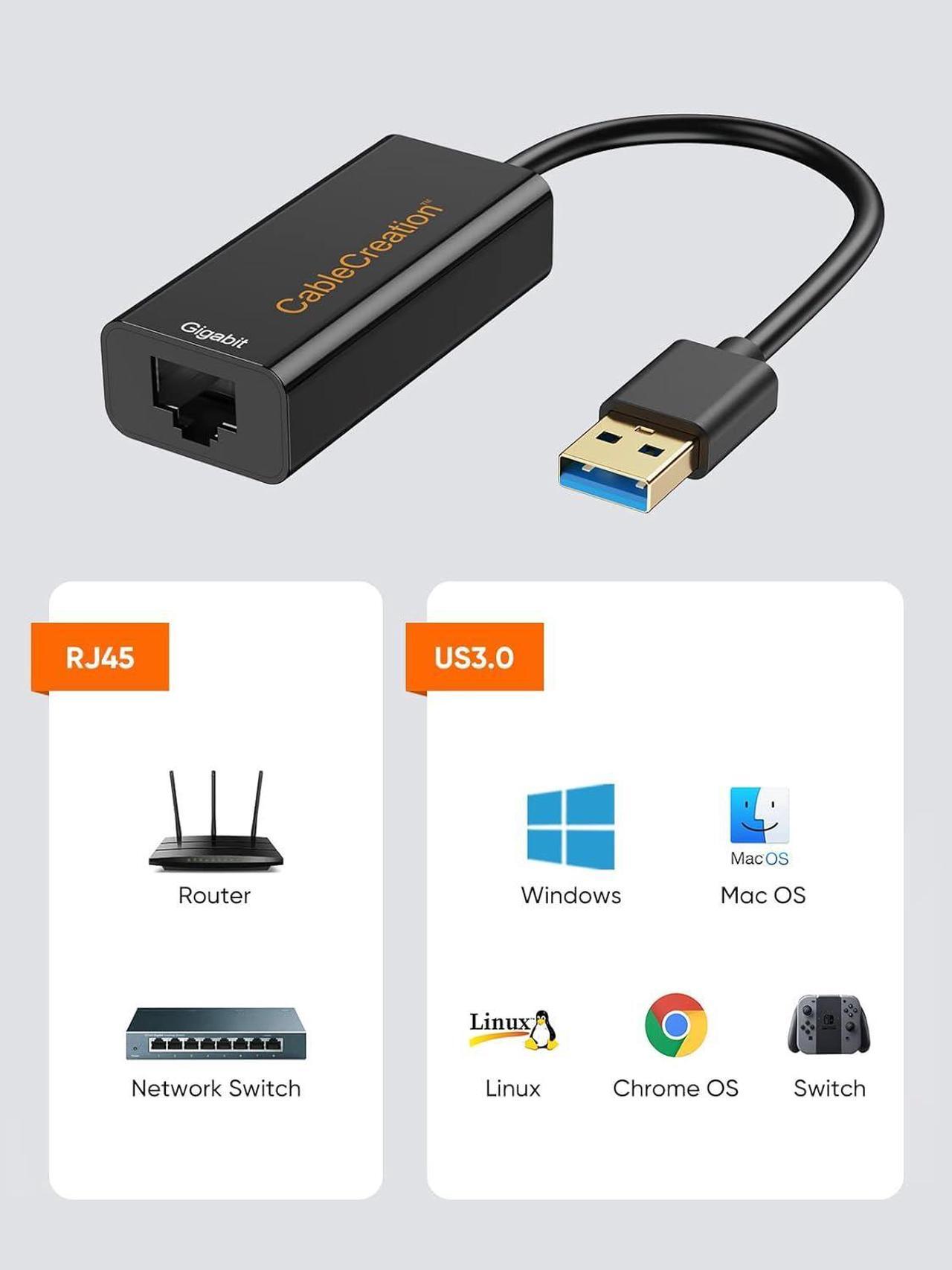 Alt view image 5 of 6 - USB to Ethernet Adapter, CableCreation USB 3.0 to 10/100/1000 Gigabit Wired LAN Network Adapter Compatible with Nintendo Switch, Windows, MacBook, macOS, Mac Pro Mini, Surface Pro, Laptop, PC and More