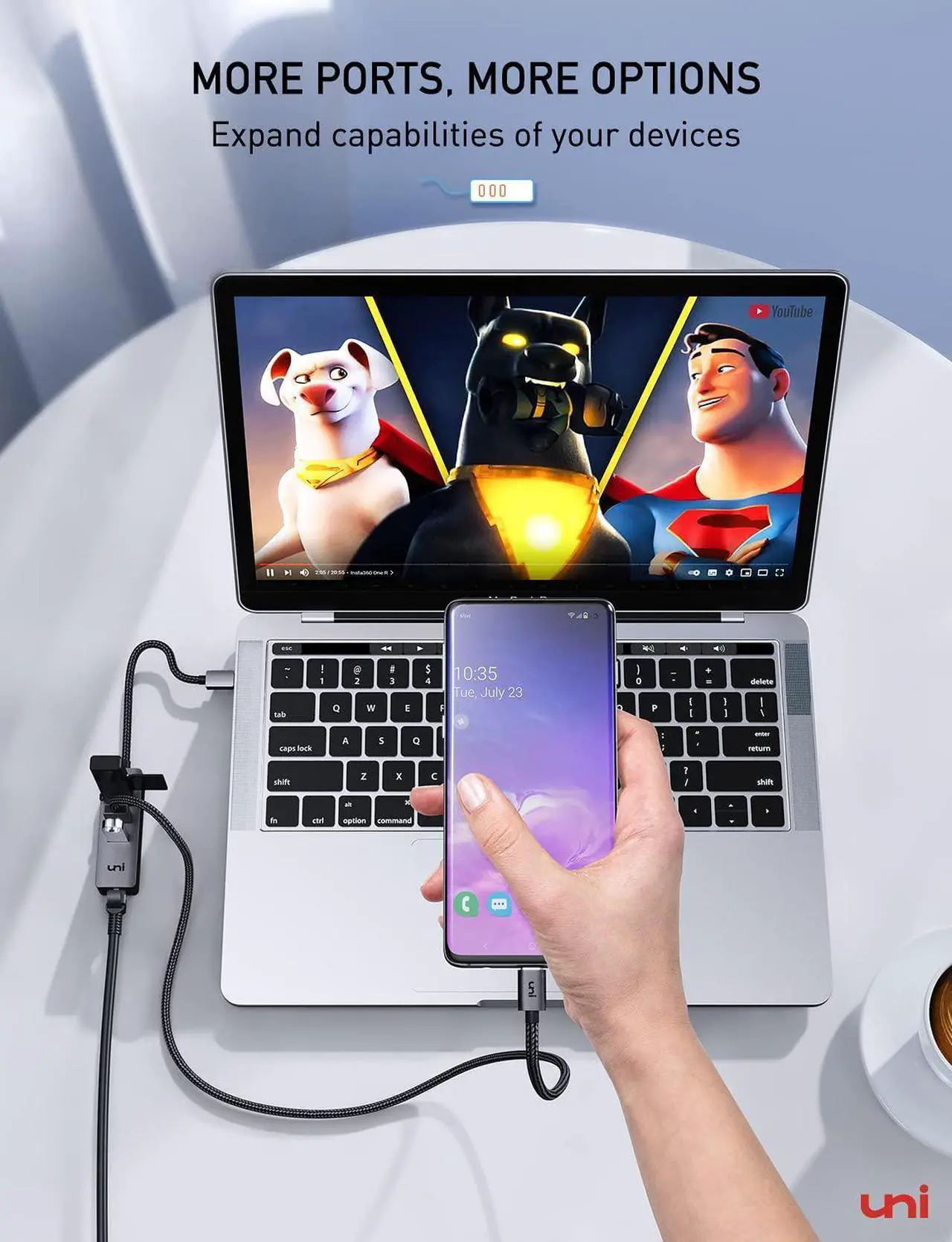 Alt view image 4 of 7 - USB-C to Ethernet Adapter, uni USB-C Hub with RJ45 Gigabit, [Thunderbolt 4/3 Compatible] USB-C to Network Adapter Multiport for MacBook Pro/Air, iPad Pro, Surface Laptops, Chromebook, XPS, and More