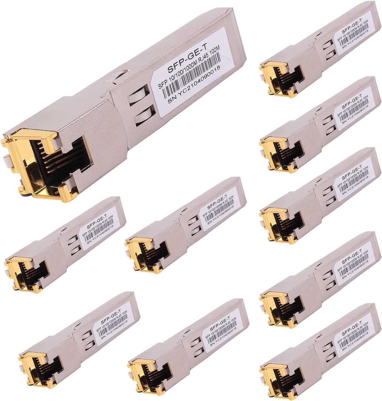 10PCS 1000BASE-T Gigabit SFP to RJ45 Copper Ethernet Modular Transceiver for ,Meraki,Ubiquiti,D/TP Link,Supermicro,Netgear,Broadcom, 1.25G SFP-T CAT5E/CAT6 up to 100m Mikrotik S-RJ01