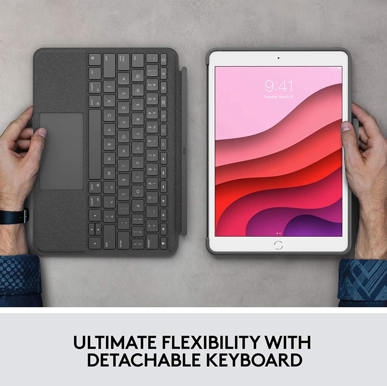 Alt view image 6 of 7 - Combo Touch for iPad (7th, 8th and 9th generation) keyboard case with trackpad, wireless keyboard, Smart Connector technology - Graphite