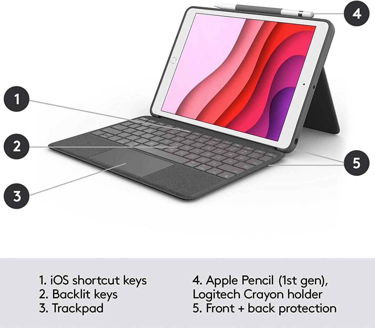 Alt view image 7 of 7 - Combo Touch for iPad (7th, 8th and 9th generation) keyboard case with trackpad, wireless keyboard, Smart Connector technology - Graphite