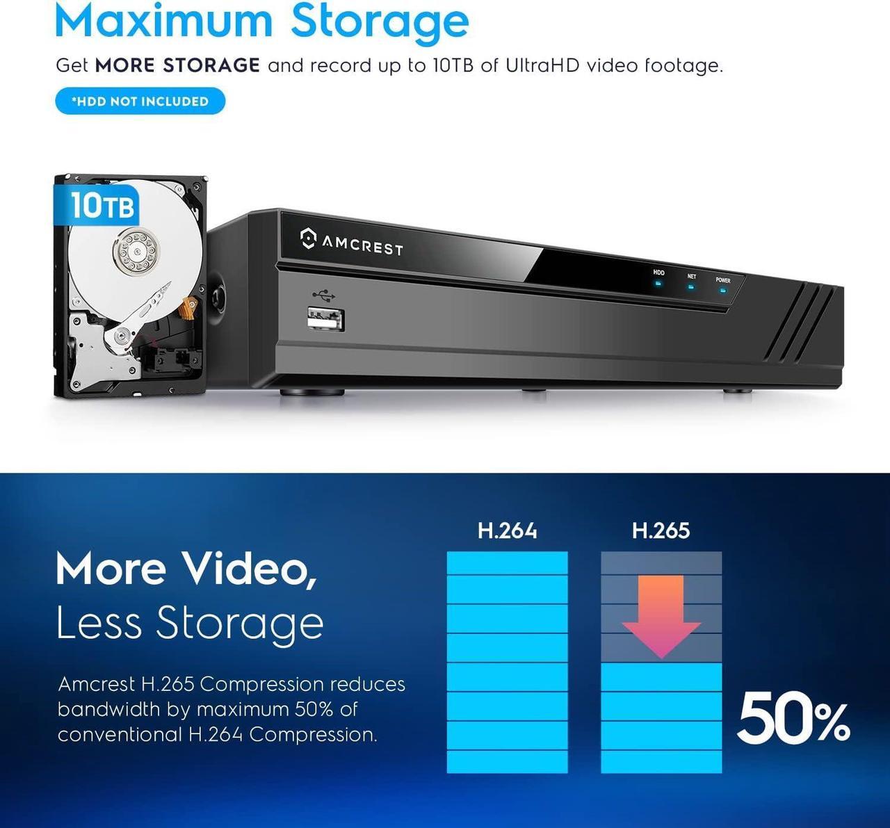 Alt view image 3 of 7 - Amcrest NV4108-A2 4K 8CH NVR (1080p/3MP/4MP/5MP/8MP) POE Network Video Recorder - Supports up to 8 x 8MP/4K IP Cameras, 8-Channel, Supports up to 10TB Hard Drive (No Built-in WiFi)