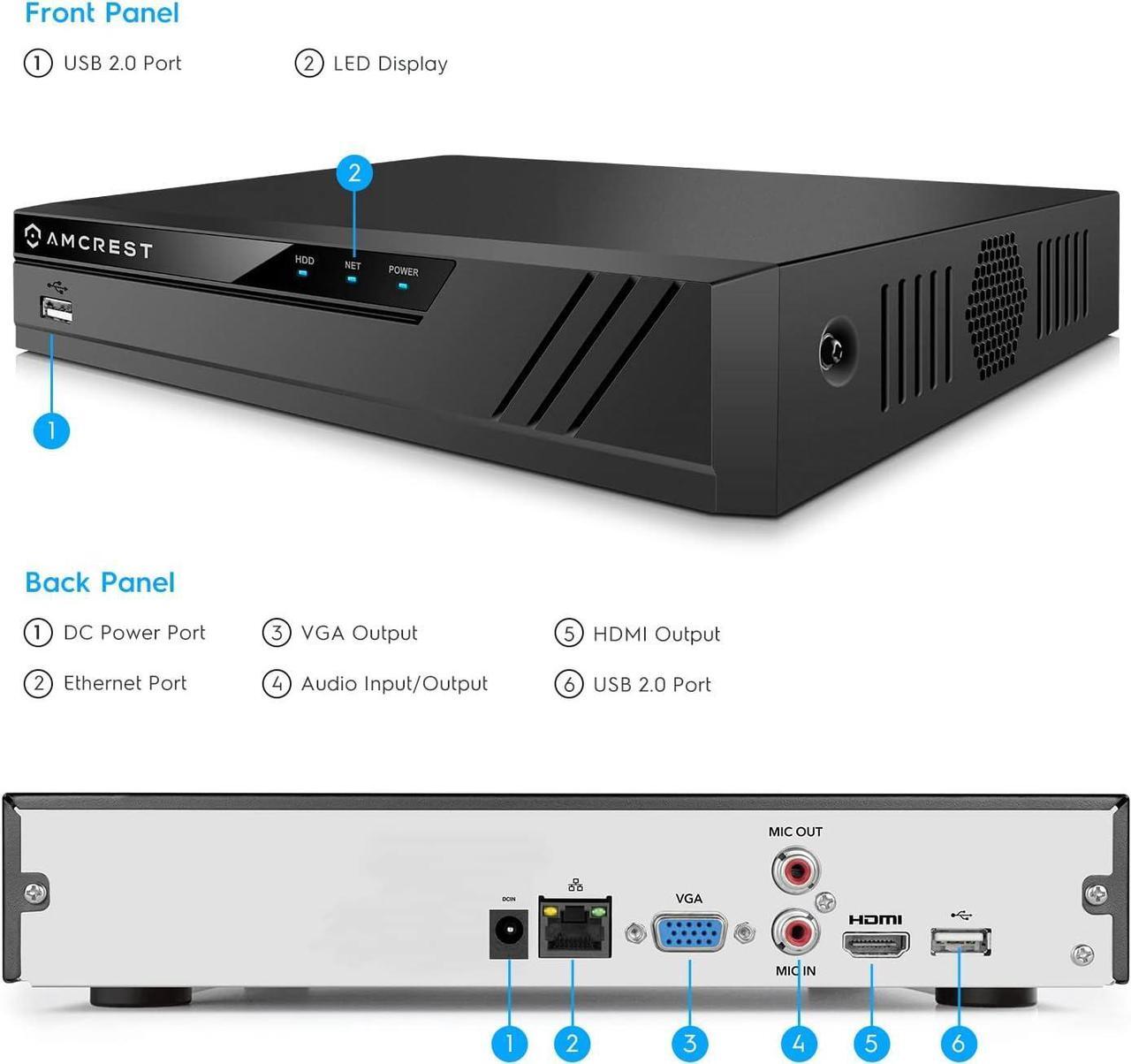 Alt view image 6 of 7 - Amcrest NV4108-A2 4K 8CH NVR (1080p/3MP/4MP/5MP/8MP) POE Network Video Recorder - Supports up to 8 x 8MP/4K IP Cameras, 8-Channel, Supports up to 10TB Hard Drive (No Built-in WiFi)