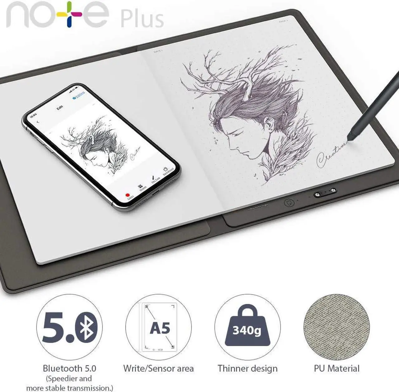 Alt view image 4 of 7 - Paper Tablet XP-PEN Note Plus Note-Taking Tablets, Smart Notepad, Digitizing Tablet for Business, Academic and Art Creation, Compatible with General A5 Size Notebook