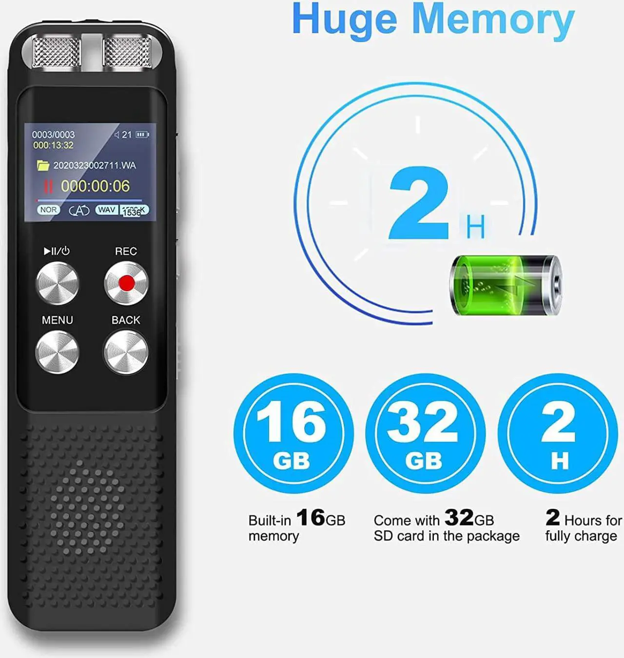 Alt view image 4 of 7 - 48GB Digital Voice Recorder: Voice Activated Recorder with Playback, Audio Recording Device for Lectures Meetings, Dictaphone Sound Tape Recorder with Password | USB