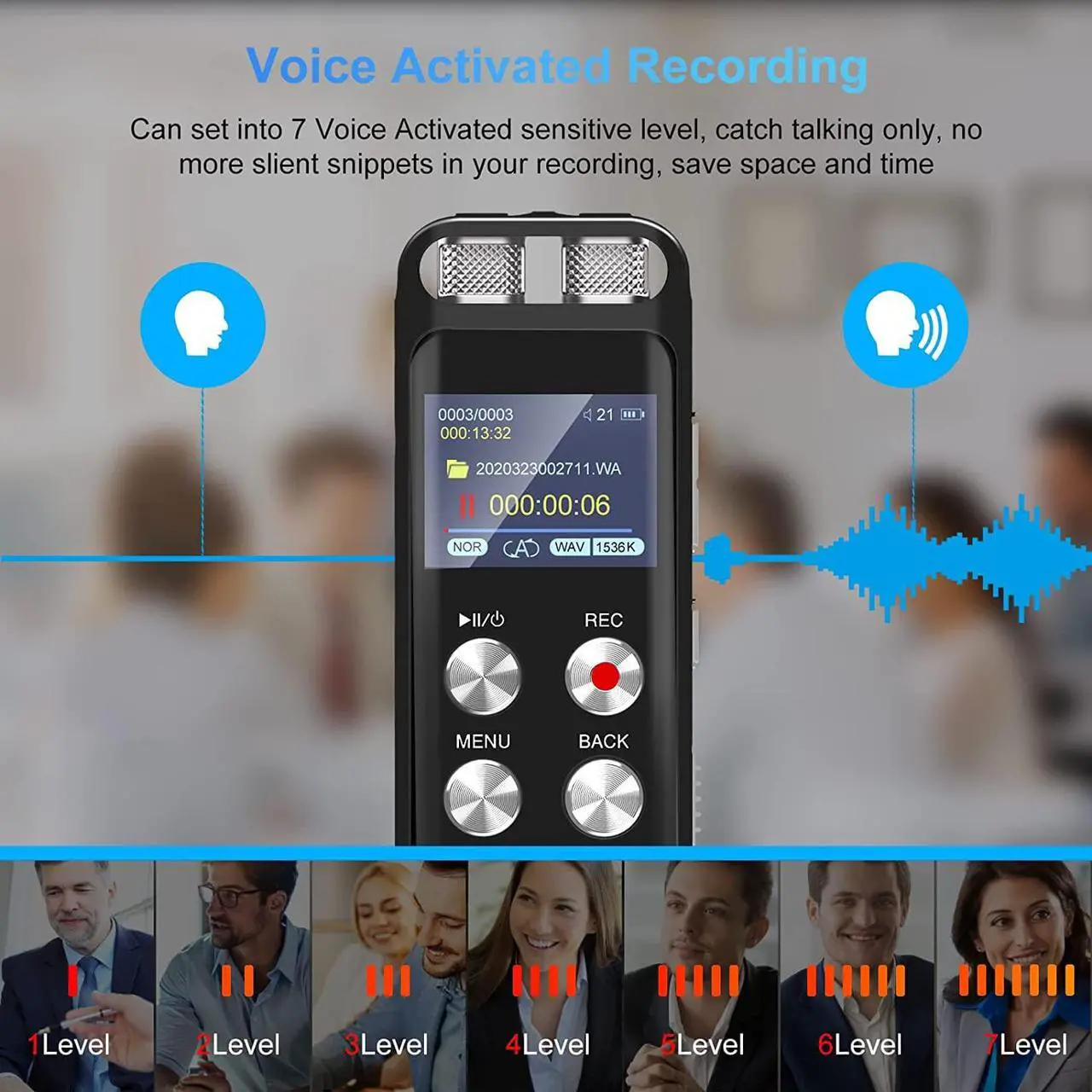 Alt view image 3 of 7 - 48GB Digital Voice Recorder: Voice Activated Recorder with Playback, Audio Recording Device for Lectures Meetings, Dictaphone Sound Tape Recorder with Password | USB