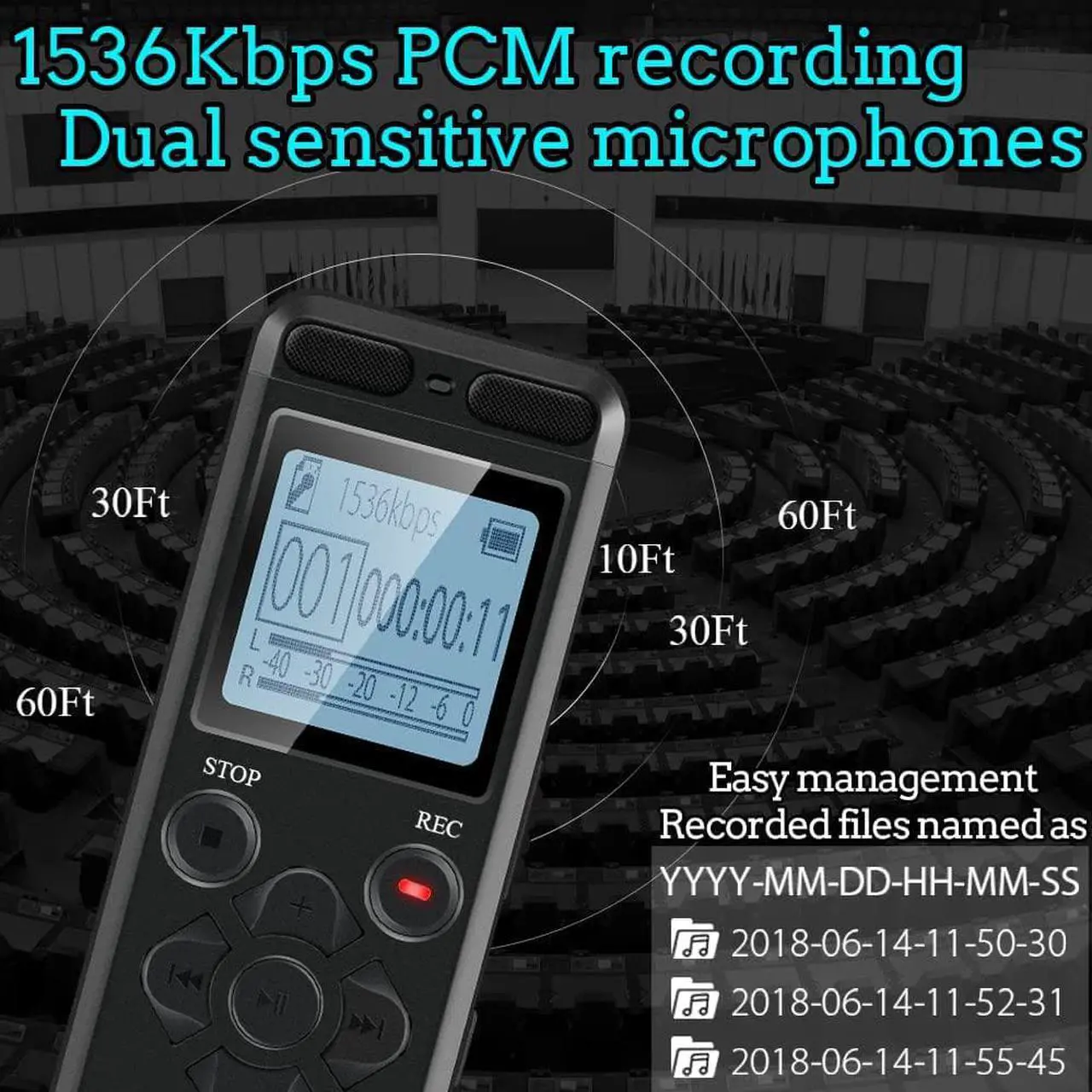 Alt view image 2 of 7 - 72GB Digital Voice Recorder Voice Activated Recorder for Lectures Meetings - aiworth 5220 Hours Sound Audio Recorder Dictaphone Recording Device with Playback,MP3 Player,Password,Variable Speed