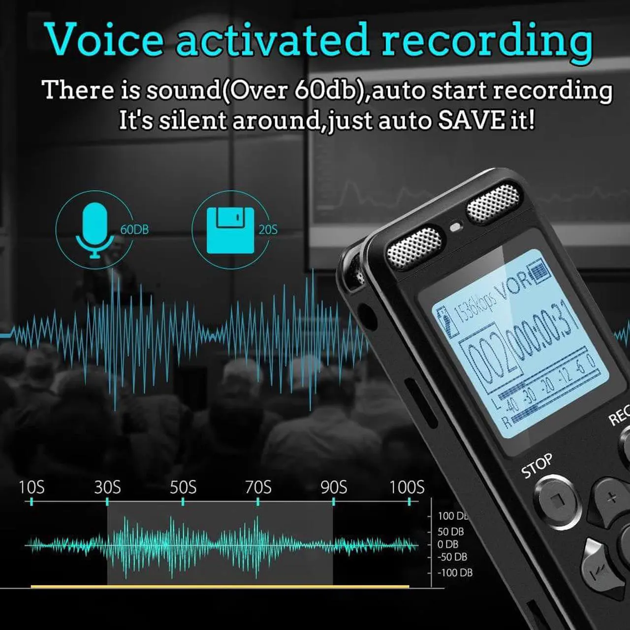 Alt view image 4 of 7 - 72GB Digital Voice Recorder Voice Activated Recorder for Lectures Meetings - aiworth 5220 Hours Sound Audio Recorder Dictaphone Recording Device with Playback,MP3 Player,Password,Variable Speed