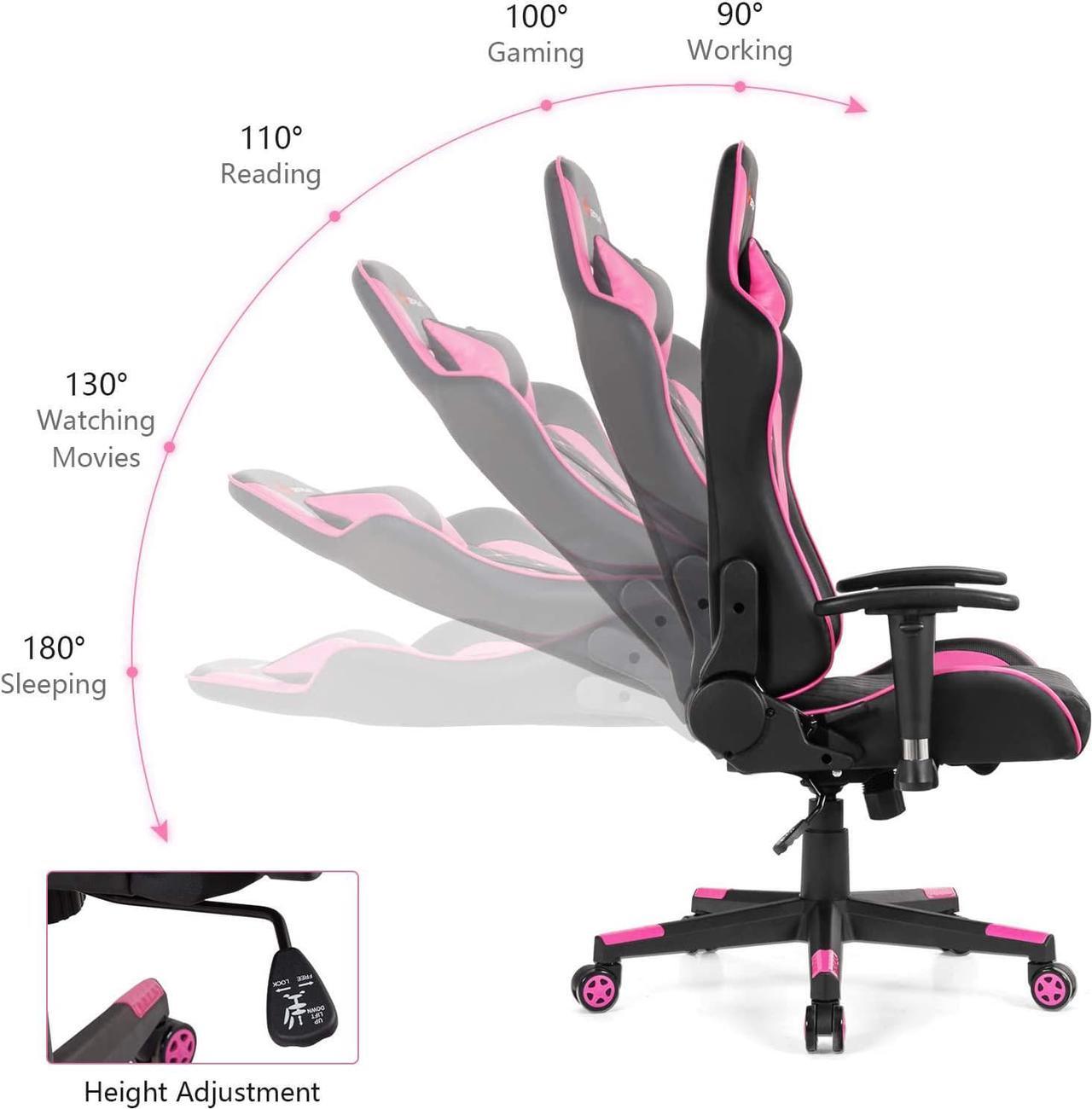 Alt view image 7 of 7 - POWERSTONE Pink Gaming Chair Recliner with Adjustable Armrest Massage Lumbar Support Wide Cushion Ergonomic Office Computer Chair