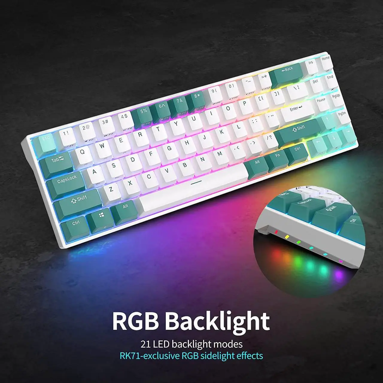 Alt view image 2 of 7 - RK ROYAL KLUDGE RK71 Mechanical Keyboard - 71 Keys 70% Layout Compact Wireless Computer Keyboard, RGB Backlit Gaming Keyboard, BT5.0/USB/2.4G Modes for Windows PC Laptop, Hot Swappable Brown Switch