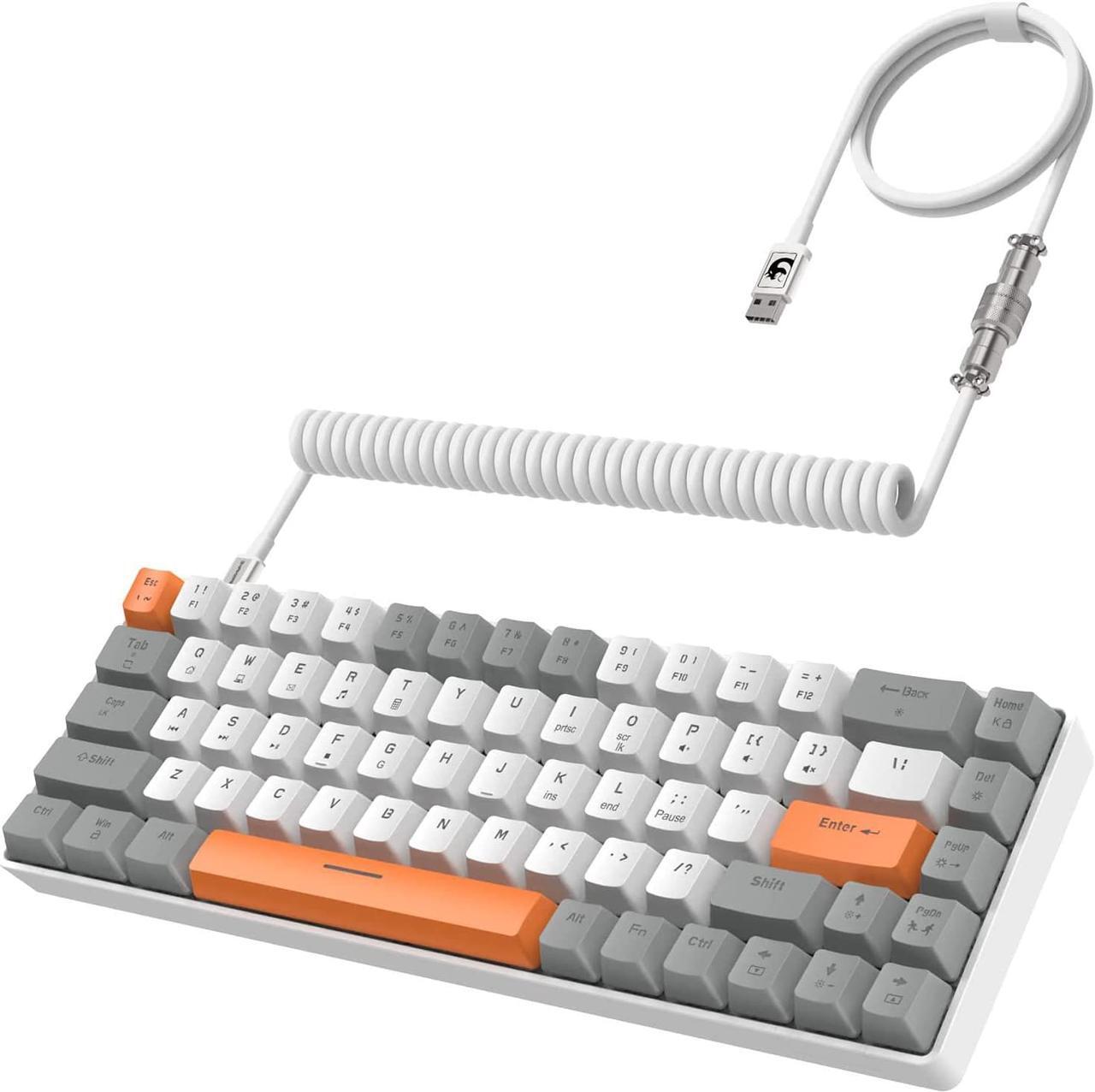 Main image of ZIYOU LANG RK-T8 Wired 65% Mechanical Gaming Keyboard with RGB LED Backlit Anti-ghosting TKL Mini 68 Key Custom Coiled C to A Cable Linear Red Switch for PS4 PS5 Xbox PC Mac Gamer(Gray/White/Orange)