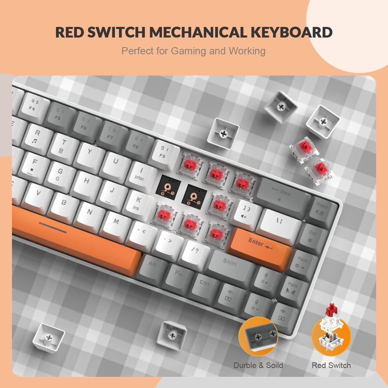 Alt view image 3 of 7 - ZIYOU LANG RK-T8 Wired 65% Mechanical Gaming Keyboard with RGB LED Backlit Anti-ghosting TKL Mini 68 Key Custom Coiled C to A Cable Linear Red Switch for PS4 PS5 Xbox PC Mac Gamer(Gray/White/Orange)