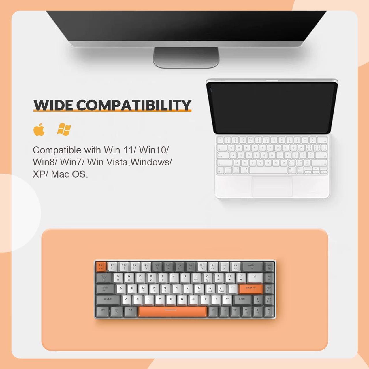 Alt view image 7 of 7 - ZIYOU LANG RK-T8 Wired 65% Mechanical Gaming Keyboard with RGB LED Backlit Anti-ghosting TKL Mini 68 Key Custom Coiled C to A Cable Linear Red Switch for PS4 PS5 Xbox PC Mac Gamer(Gray/White/Orange)