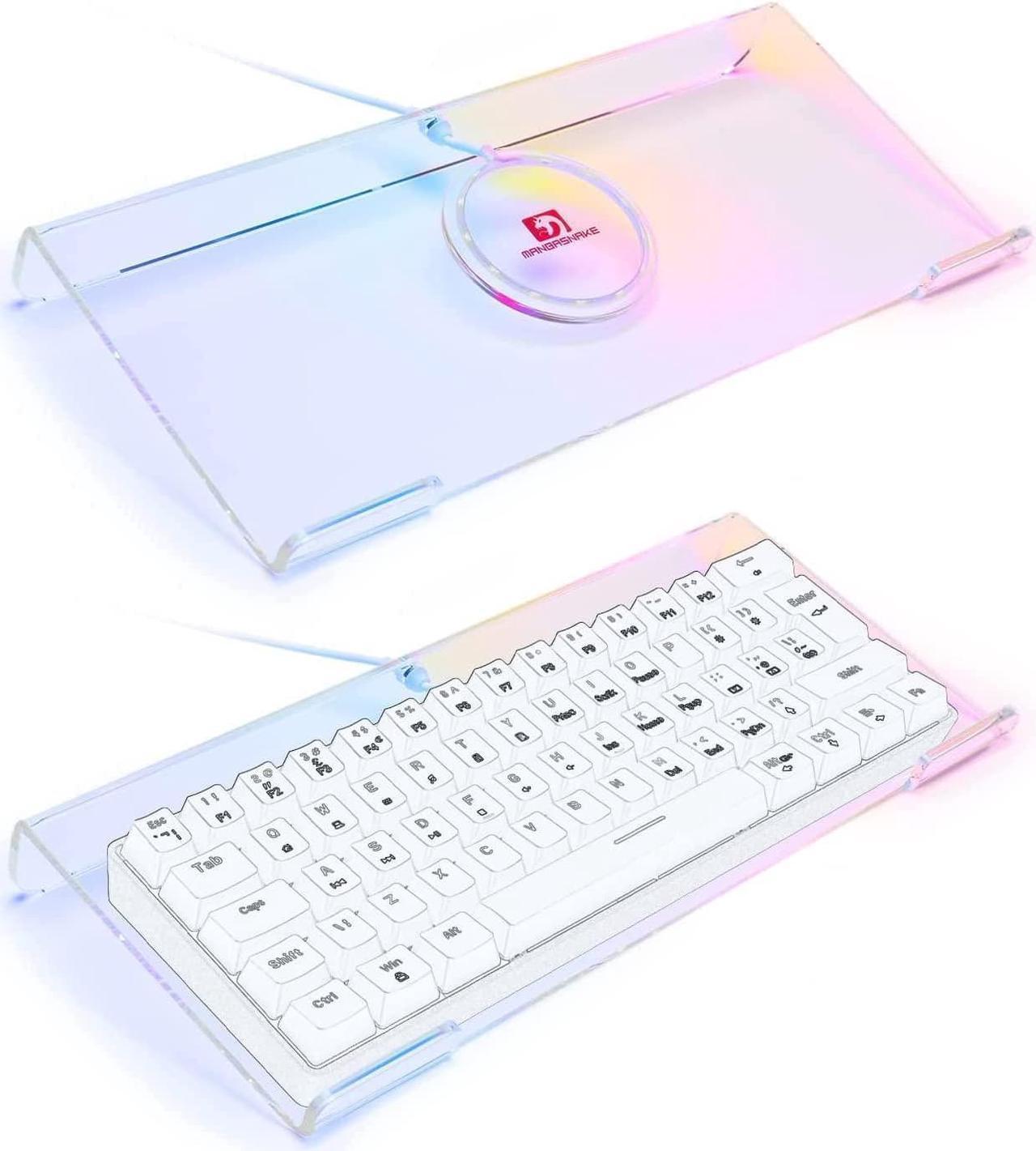 Premium Acrylic Computer Keyboard Stand, 366 Kinds RGB LED Backlit Keyboard Tray,Gaming Keyboard USB Interface Titled Keyboard Stand,Clear Acrylic Tilted Keyboard Riser for Office Desk, Home, School.