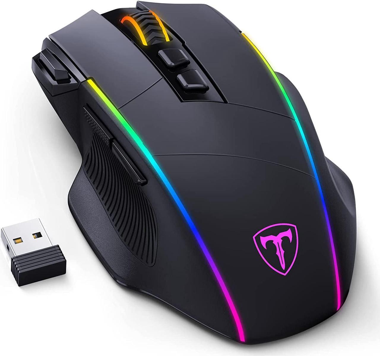 RisoPhy Wireless Gaming Mouse,Tri-Mode 2.4G/USB-C/Bluetooth Mouse Up to 10000DPI,Chroma RGB Backlit,Ergonomic Mouse with 8 Programmable Buttons,Rechargeable Computer Mouse for Laptop,PC,Mac