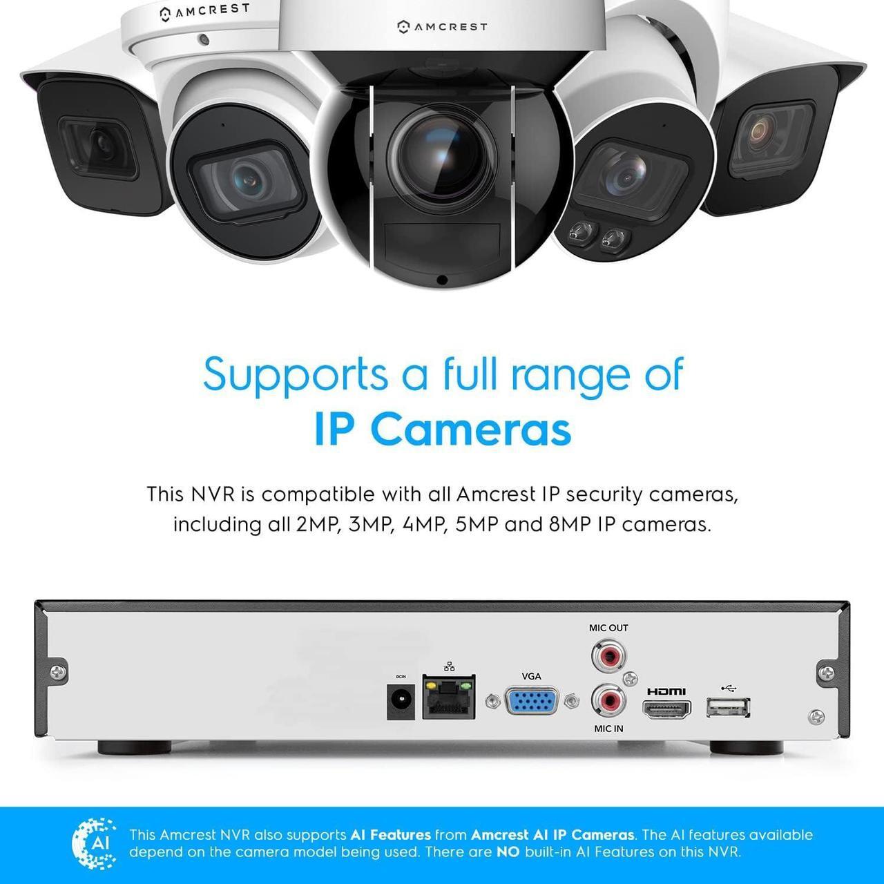Alt view image 5 of 7 - Amcrest NV4108-A2 4K 8CH NVR (1080p/3MP/4MP/5MP/8MP) POE Network Video Recorder - Supports up to 8 x 8MP/4K IP Cameras, 8-Channel, Supports up to 10TB Hard Drive (No Built-in WiFi)