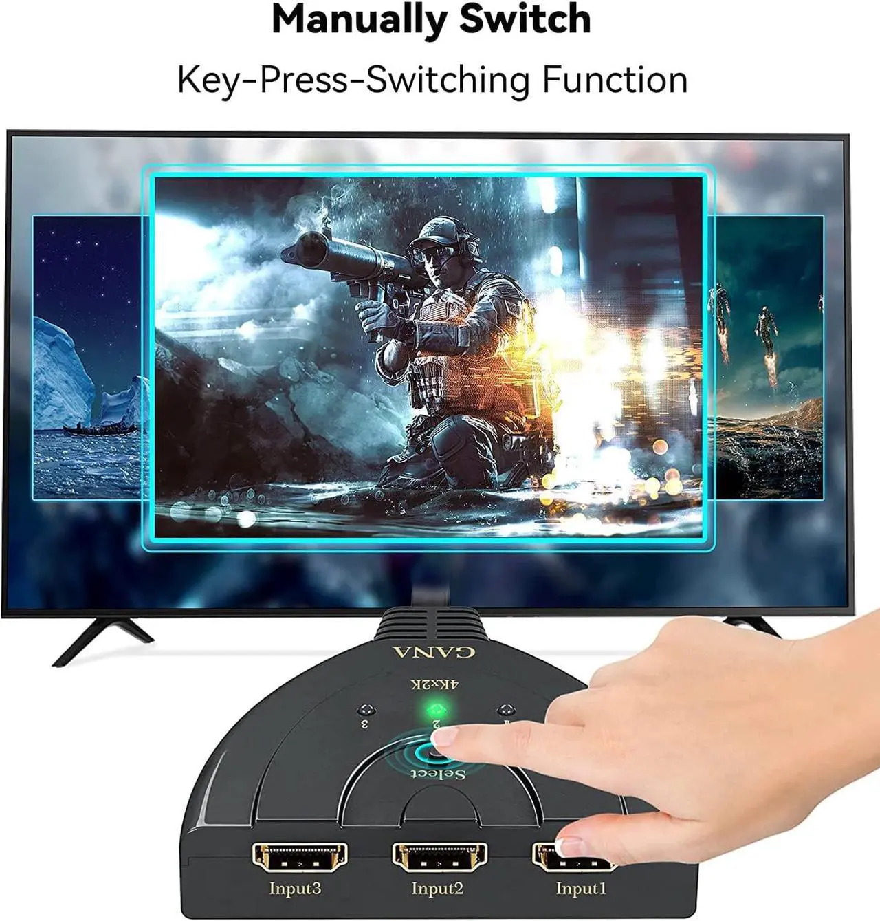 Alt view image 3 of 6 - HDMI Switch, GANA 4K HDMI Splitter 3 in 1 Out, 3-Port HDMI Switcher Selector with Pigtail HDMI Cable,Supports Full HD 4K 1080P 3D Player, HDMI Hub Compatible with Fire Stick,HDTV,PS4 Game Consoles,PC