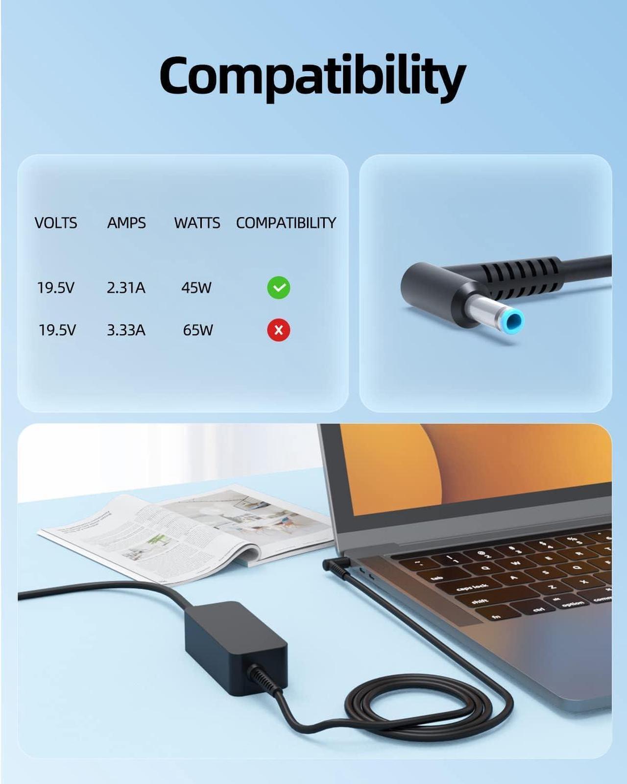 Alt view image 4 of 7 - 45W Charger Fit for HP 17-cn1xxx 17-cn1003ca 17-cn0051ds 17-cn0273st 17-cn0168st 17-cn0173st 17-cn0275st 17-cn0164st 17-cn0108ds 17-cn3606ds 17-cn0615ds 17-cn0045cl 17-cn0058cl Laptop Power Adapter