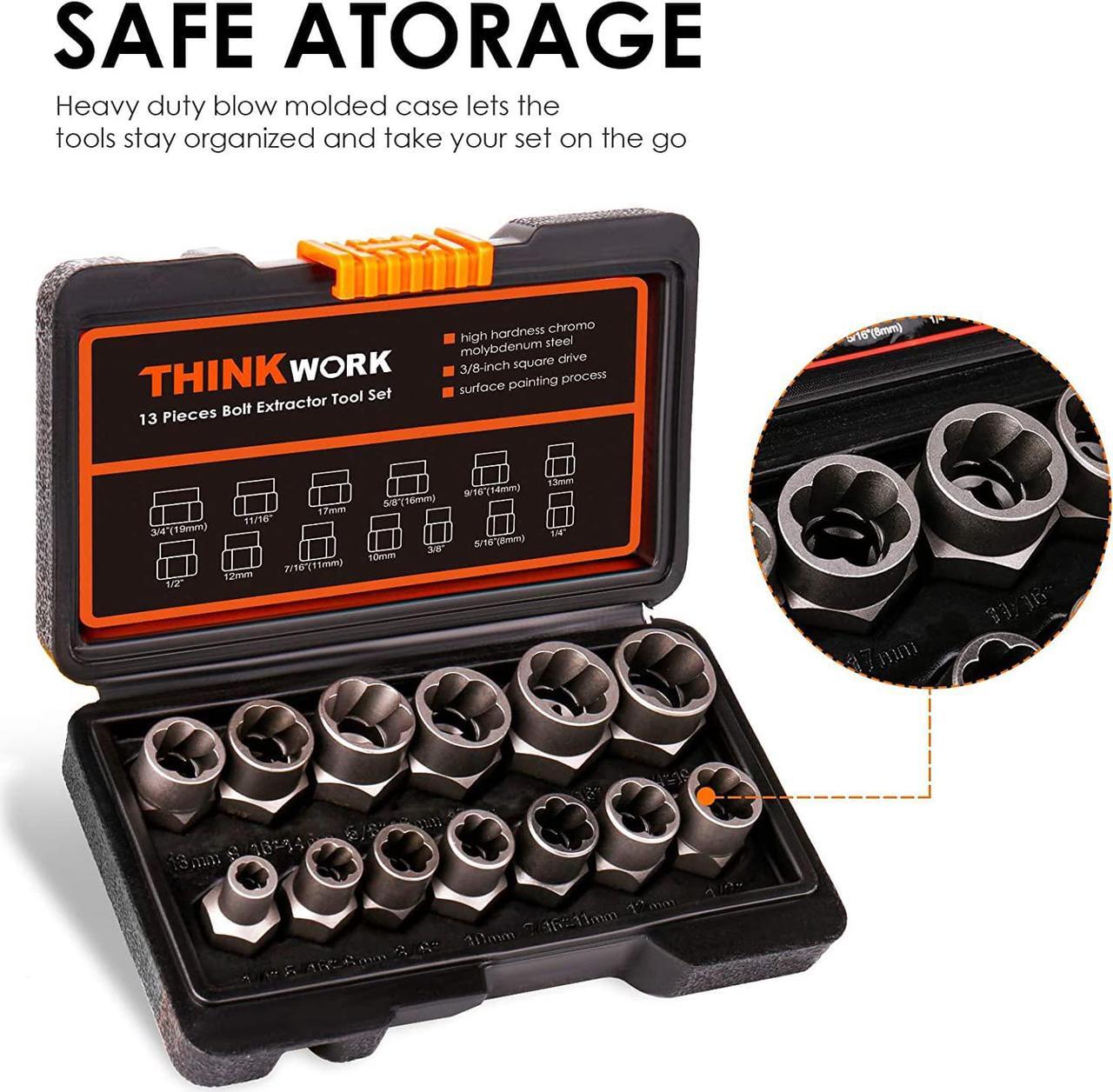 Alt view image 7 of 7 - THINKWORK Bolt Extractor Set, 13+1 Pieces Impact & Nut Remover Stripped Lug Remover, Extraction Socket Set for Removing Damaged, Frozen, Rusted, Rounded-Off Bolts, Nuts Screws