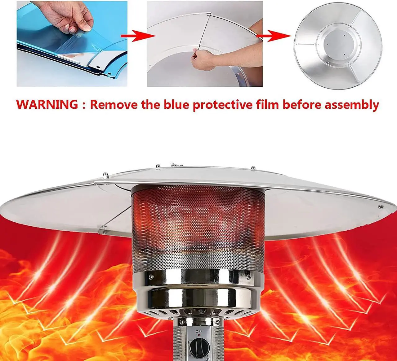 Alt view image 6 of 7 - Patio Heater Reflector Shield, Aluminum Heat Reflector Shield Top for Propane Outdoor Heaters,Dome Replacement Parts(3-Hole Mount33" Diameter Round)