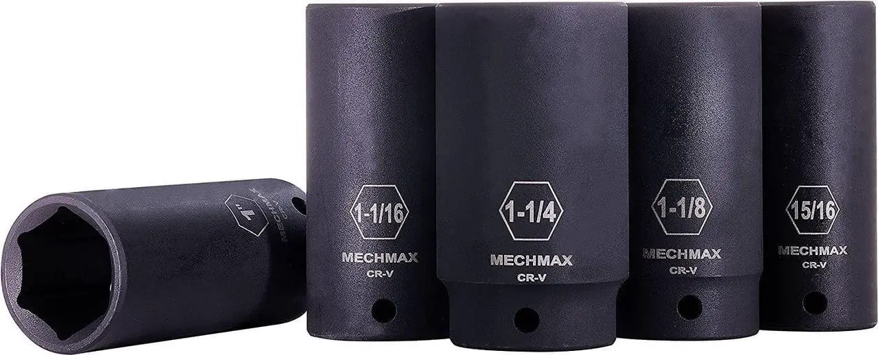 Alt view image 5 of 7 - Impact Socket Set 1/2 Inch Drive Deep SAE Sizes 14 Piece, 3/8-1-1/4 Inch 6 Point Chrome Vanadium Steel Black Phosphate Finish with Tool Box Storage Case