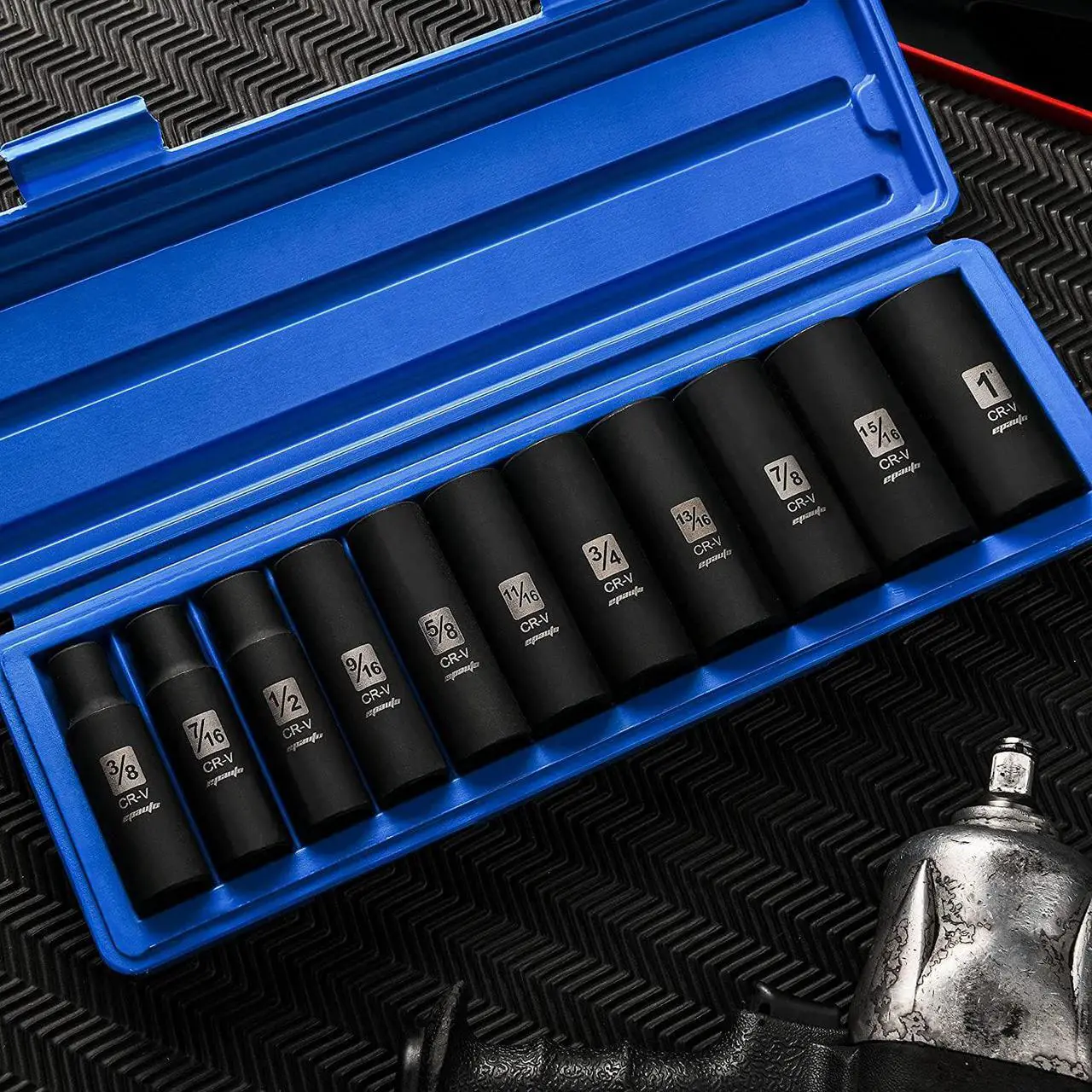 Alt view image 4 of 7 - EPAuto 1/2-Inch Drive SAE Deep Impact Socket Set, Cr-V, 6 Points, 11 Sockets