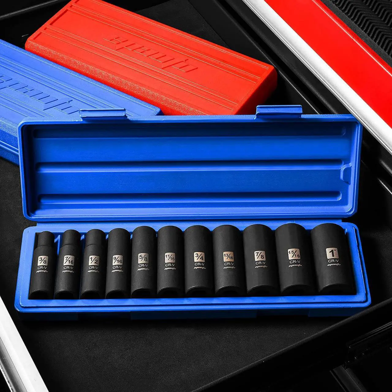 Alt view image 6 of 7 - EPAuto 1/2-Inch Drive SAE Deep Impact Socket Set, Cr-V, 6 Points, 11 Sockets