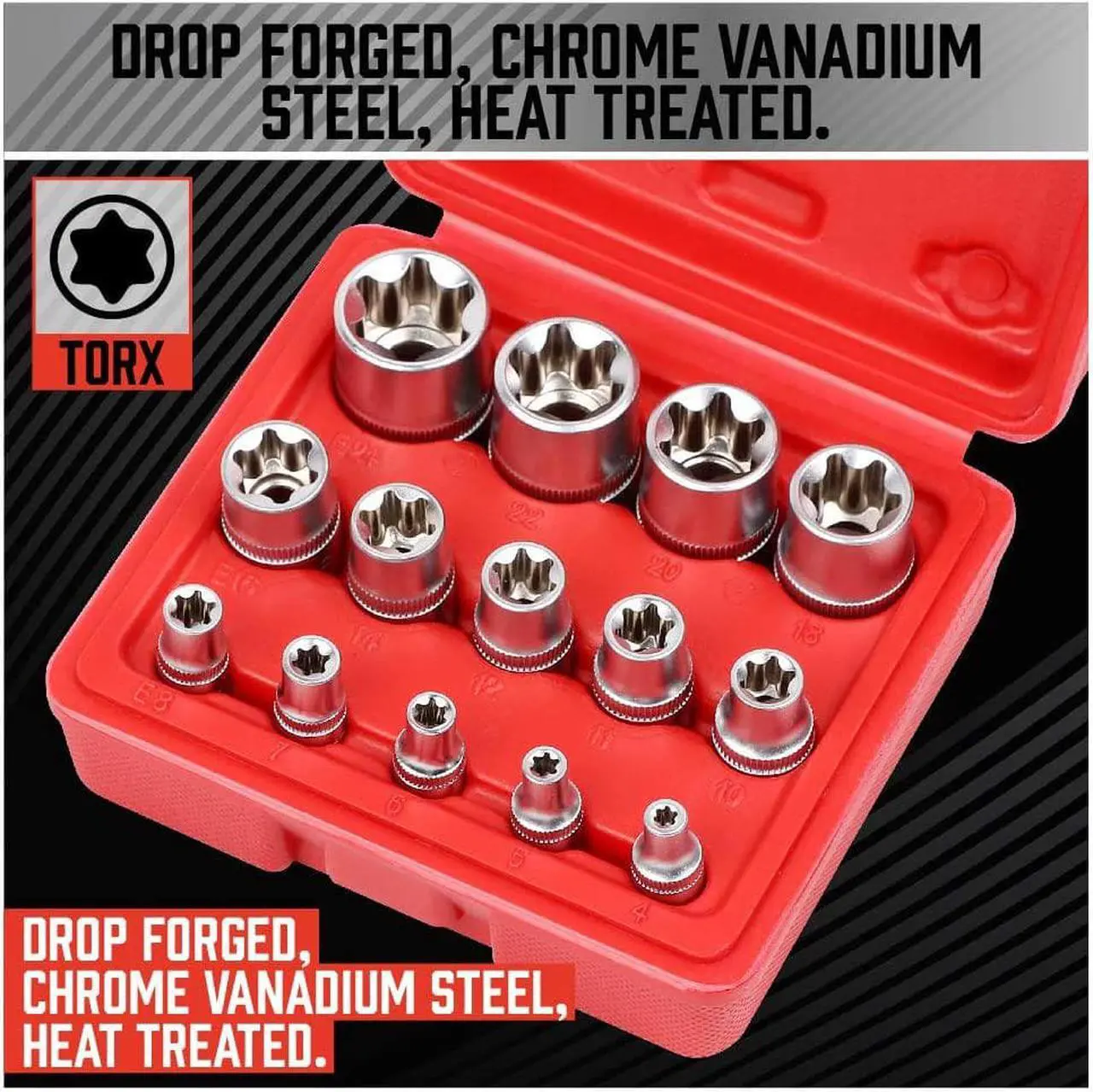 Alt view image 3 of 6 - SEDY 14-Piece E-TORX Socket Set - Premium Female Torx Socket Set, Ultimate Star Socket Set, Torque Socket Set, External Torx Socket Set, E4 E5 E6 E7 E8 E10 E11 E12 E14 E16 E18 E20 E22 E24 Socket Set