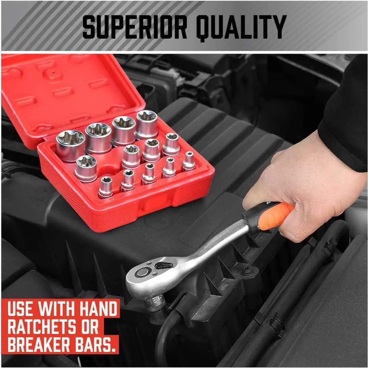 Alt view image 5 of 6 - SEDY 14-Piece E-TORX Socket Set - Premium Female Torx Socket Set, Ultimate Star Socket Set, Torque Socket Set, External Torx Socket Set, E4 E5 E6 E7 E8 E10 E11 E12 E14 E16 E18 E20 E22 E24 Socket Set