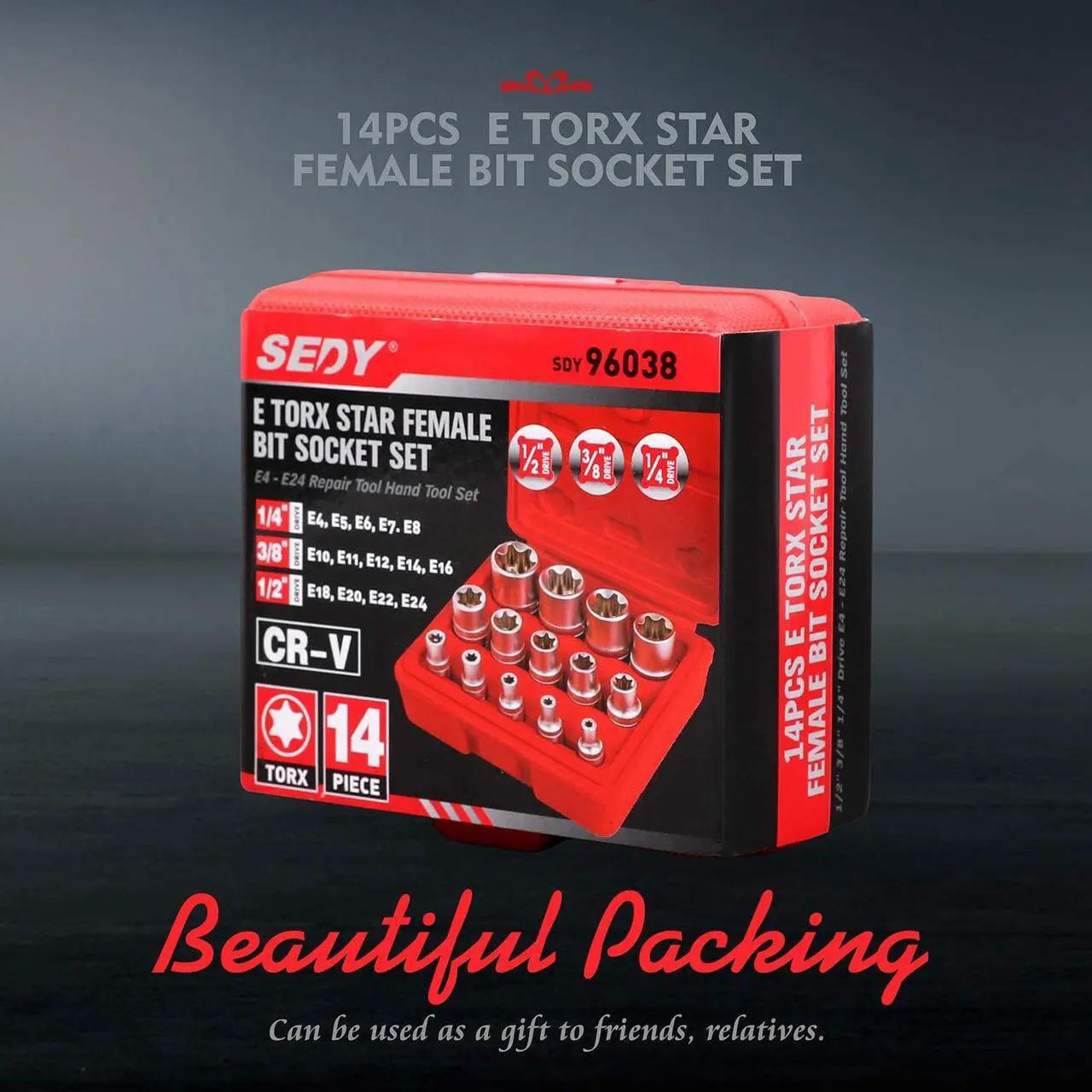 Alt view image 6 of 6 - SEDY 14-Piece E-TORX Socket Set - Premium Female Torx Socket Set, Ultimate Star Socket Set, Torque Socket Set, External Torx Socket Set, E4 E5 E6 E7 E8 E10 E11 E12 E14 E16 E18 E20 E22 E24 Socket Set