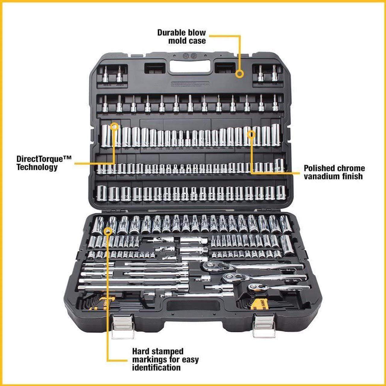 Alt view image 2 of 5 - DEWALT Mechanics Tool Set, SAE and Metric, 1/2, 1/4, 3/8 Drive Sizes, 192-Piece (DWMT75049)