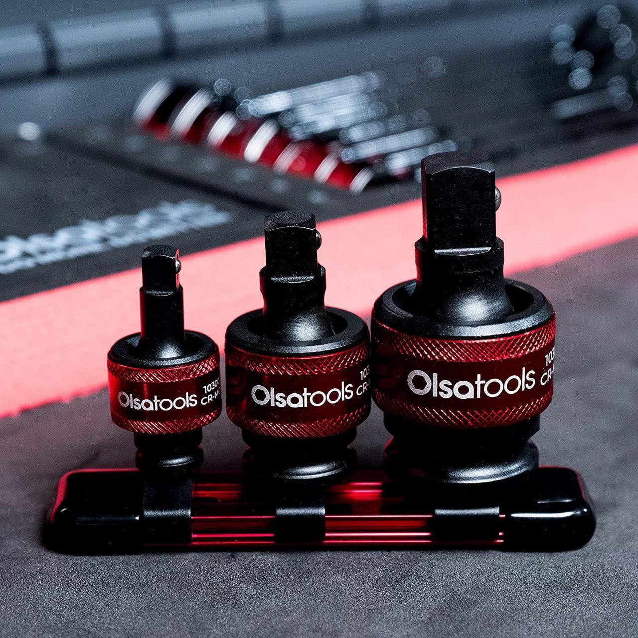 Alt view image 6 of 6 - Olsa Tools Impact Universal Joint Socket Set Adapters | 3pc 1/2-Inch, 3/8-Inch & 1/4-Inch Drive U-Joints | 30° Swivel | Angle Socket | Impact Rated Cr-Mo | Professional Grade | Part: 1459