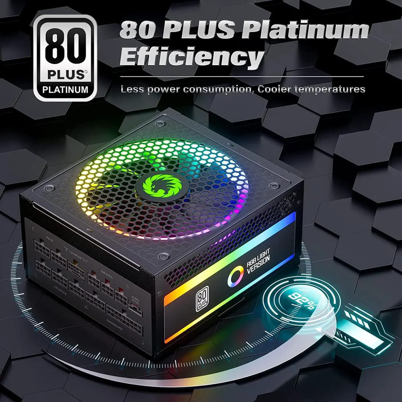 Alt view image 2 of 7 - GAMEMAX 1300W Power Supply, Fully Modular, 80+ Platinum Certified, PCIe 5.0, ARGB Aura Sync, 10 Year Warranty, RGB-1300